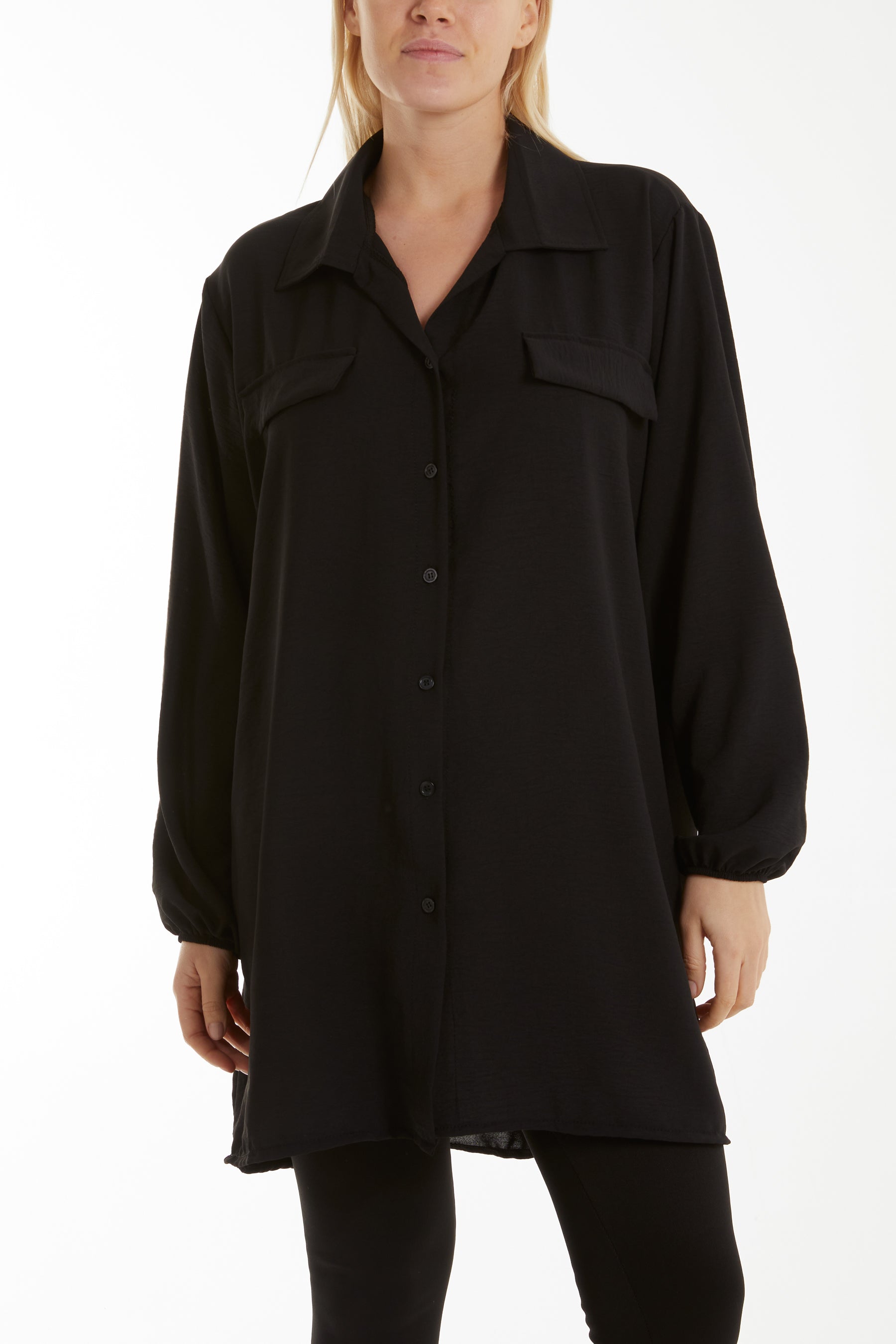 Front Flaps Long Sleeve Oversized Shirt