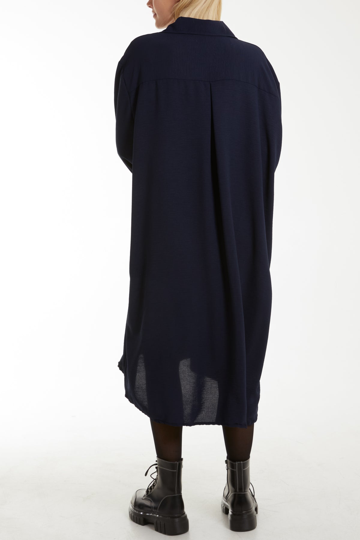 Front Flaps Long Sleeve Shirt Dress