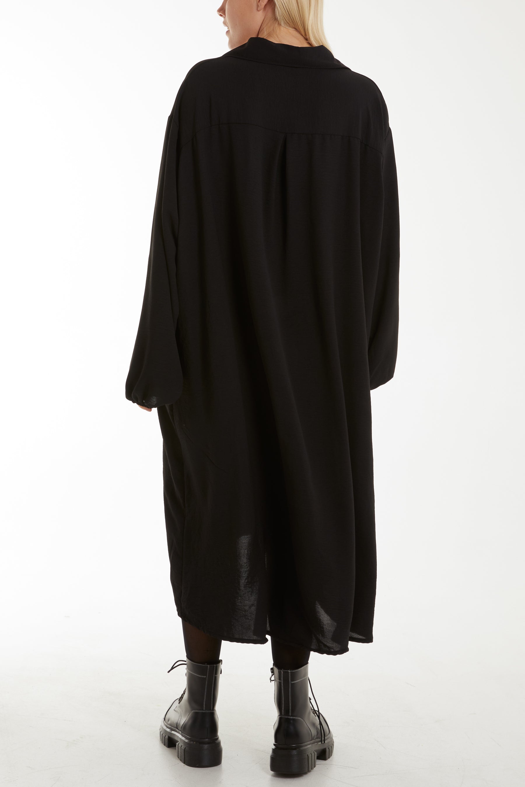 Front Flaps Long Sleeve Shirt Dress