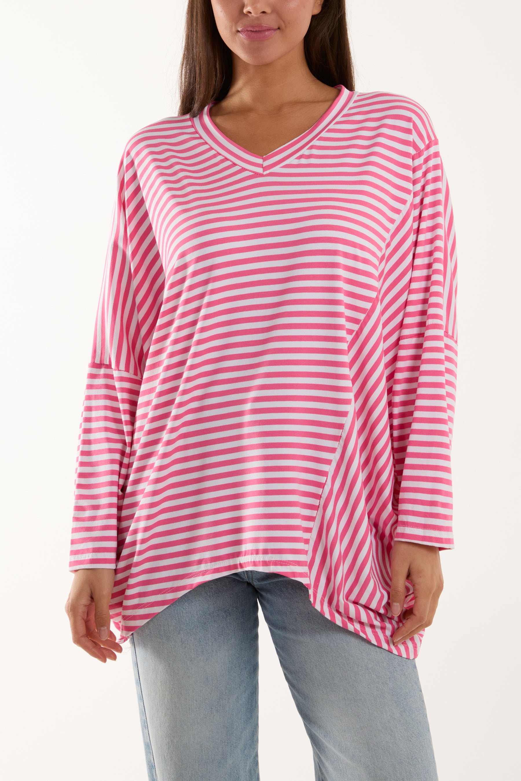 Batwing Asymmetric Hem Striped Top