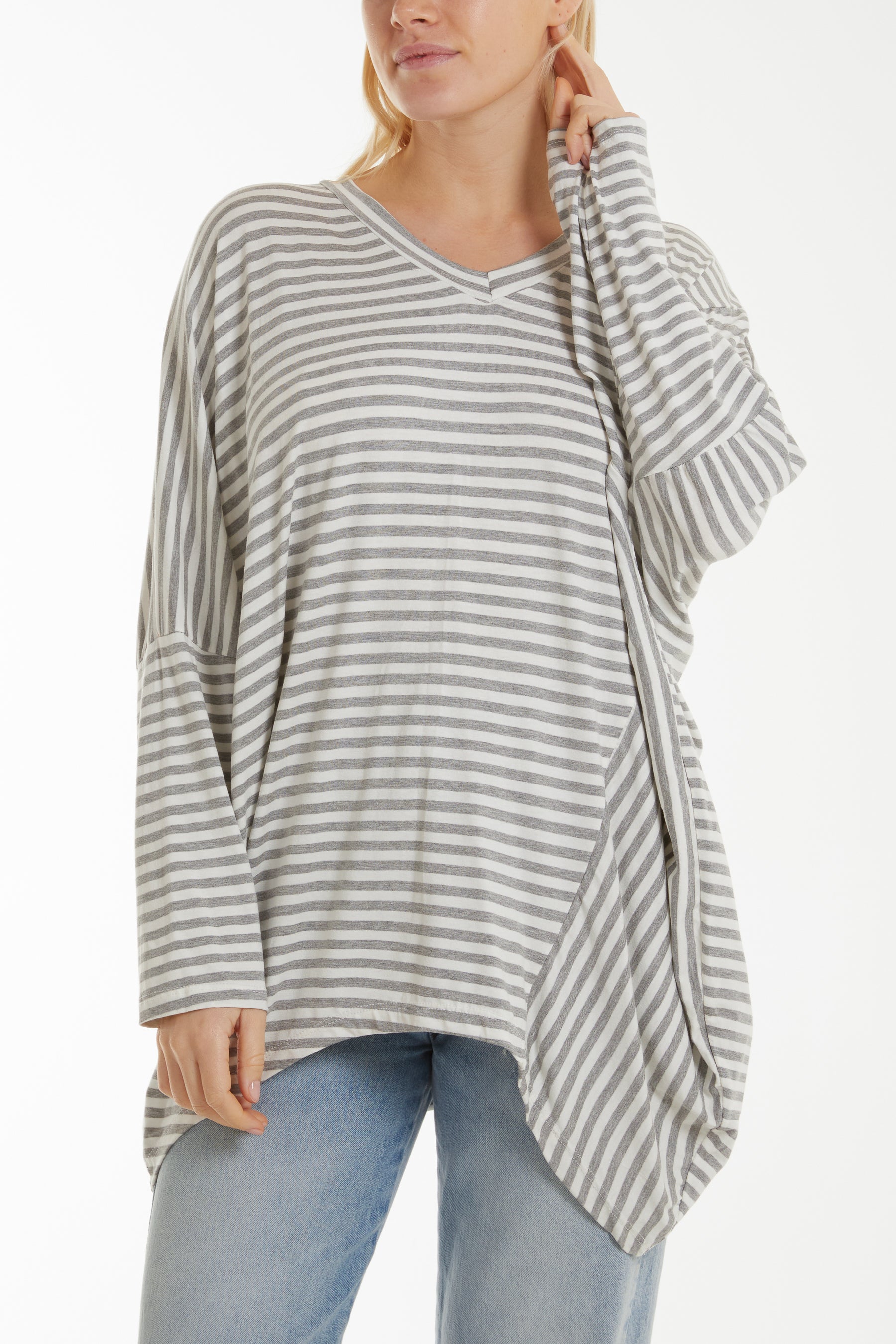 Batwing Asymmetric Hem Striped Top