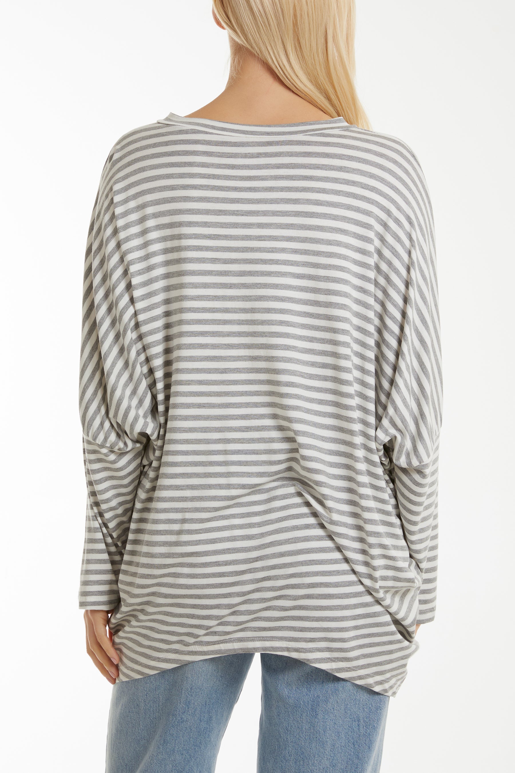 Batwing Asymmetric Hem Striped Top