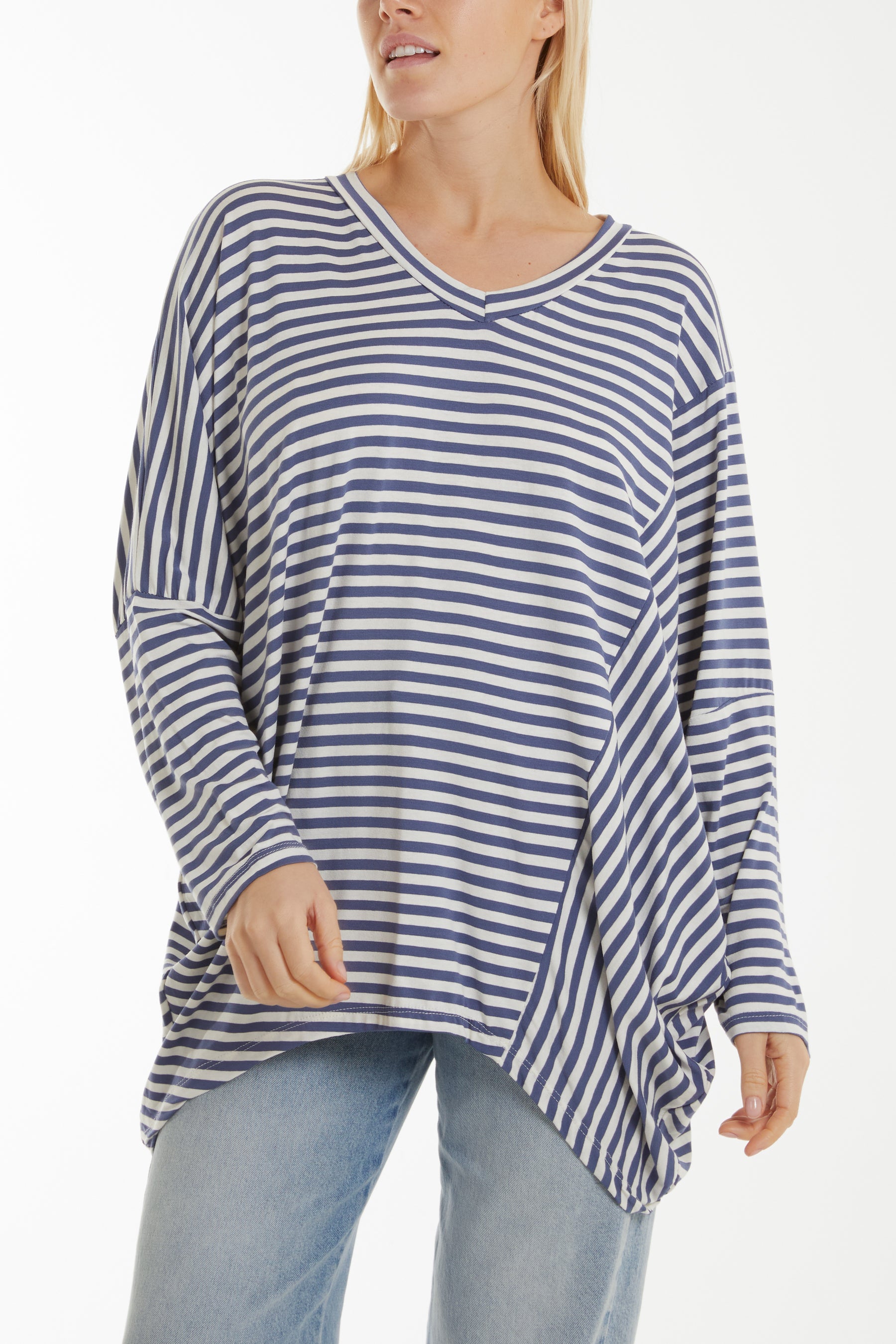 Batwing Asymmetric Hem Striped Top