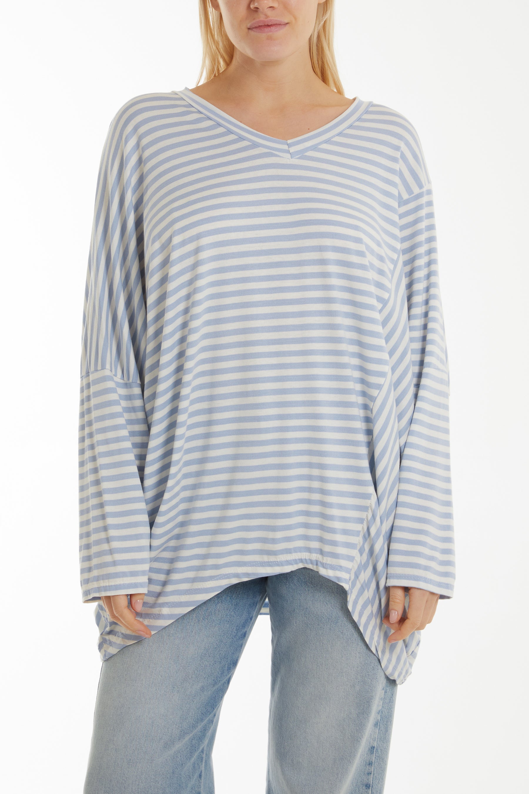 Batwing Asymmetric Hem Striped Top
