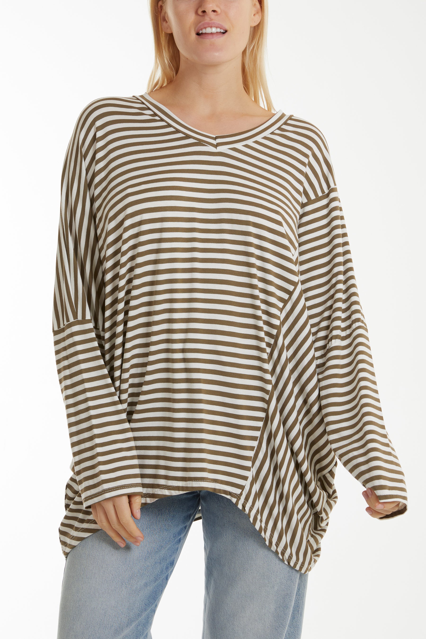 Batwing Asymmetric Hem Striped Top