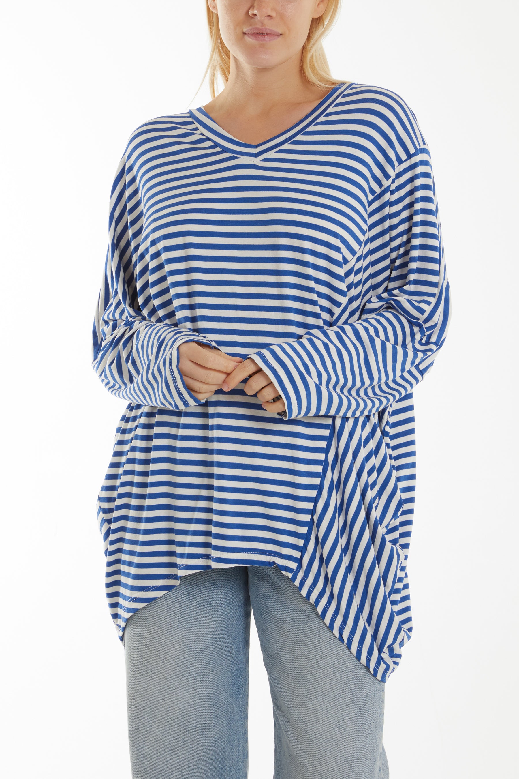 Batwing Asymmetric Hem Striped Top