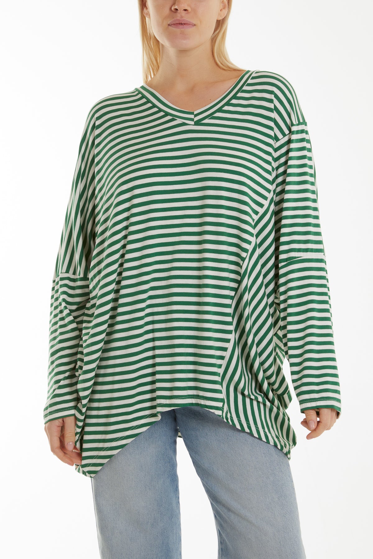 Batwing Assymetric Hem Striped Top