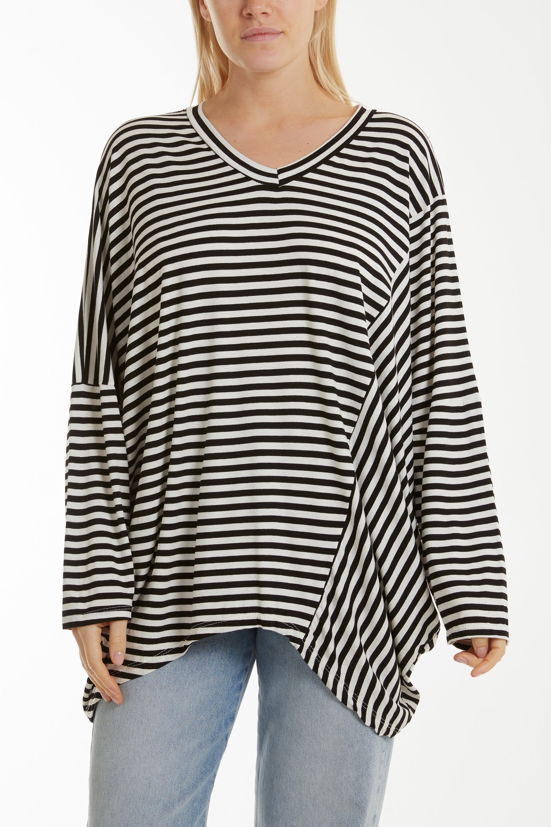 Batwing Asymmetric Hem Striped Top