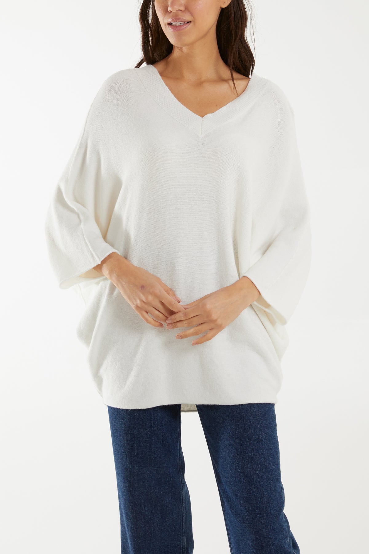 Double V Neck Soft Touch Batwing Jumper
