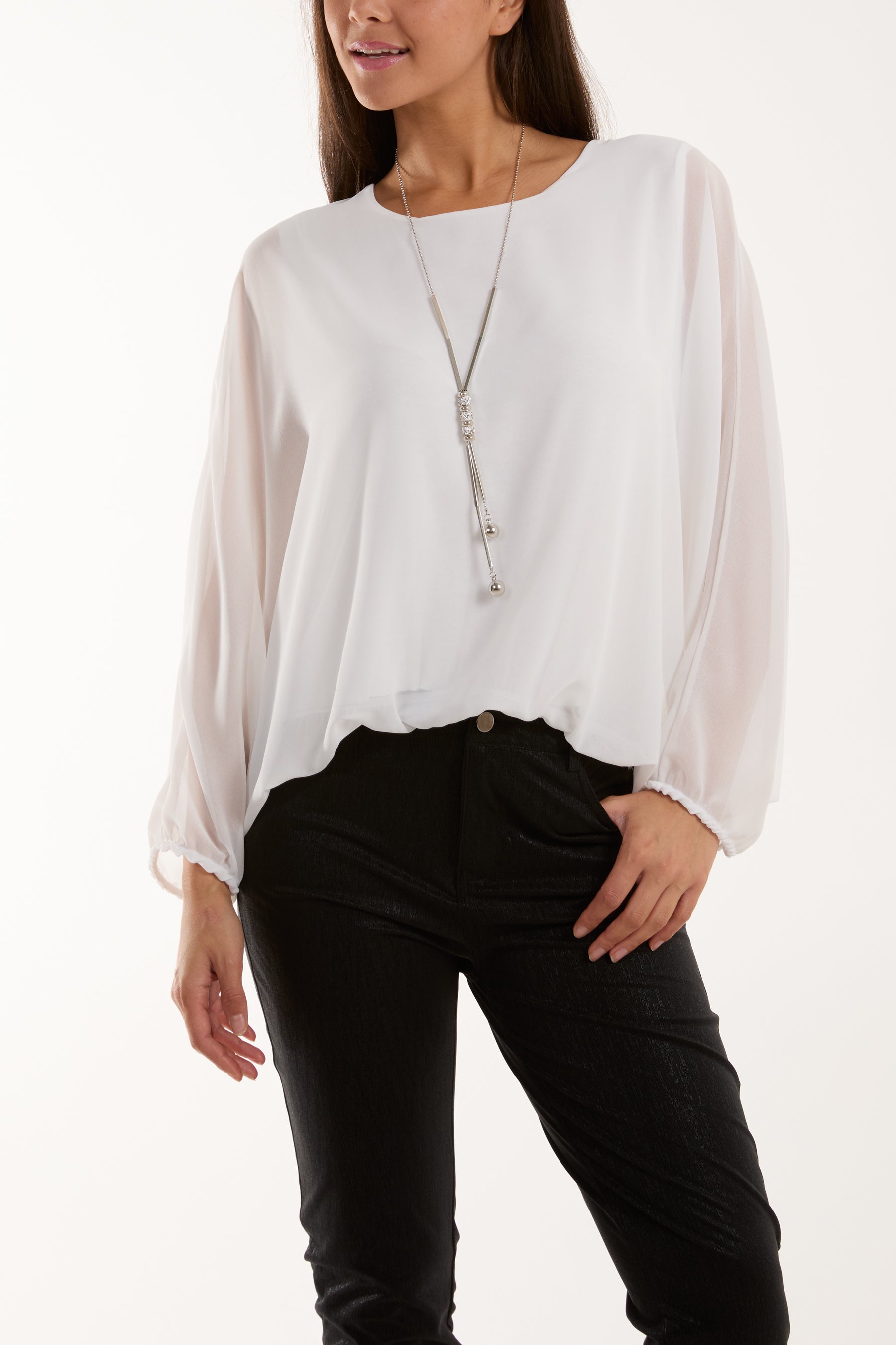 Necklace Batwing Bubble Hem Top