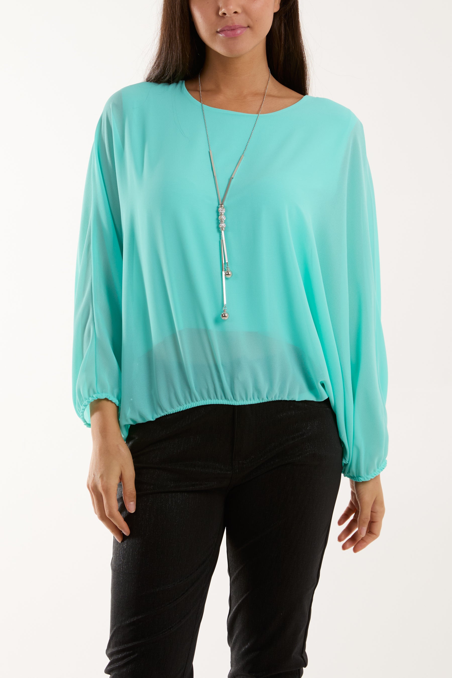 Necklace Batwing Bubble Hem Top