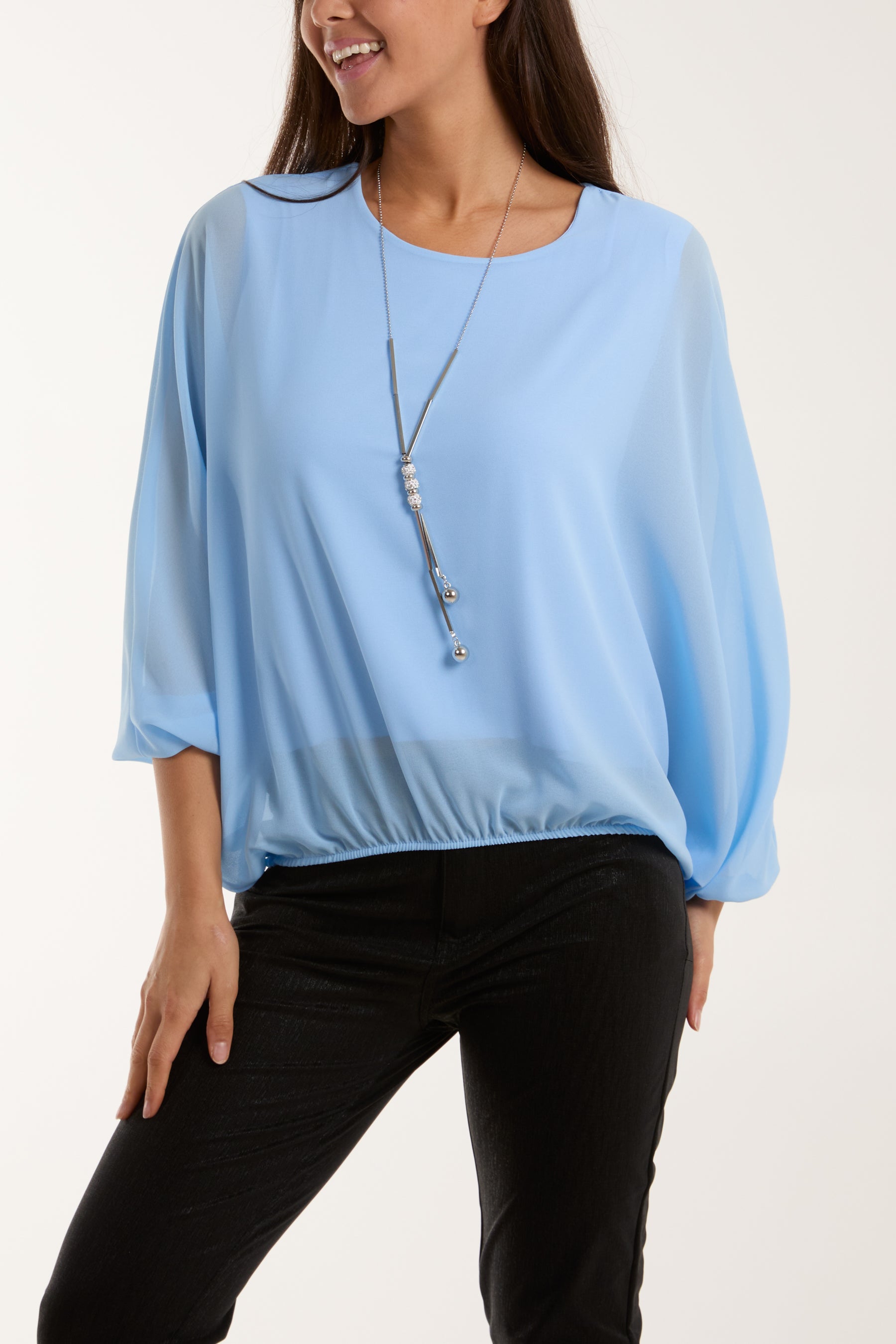 Necklace Batwing Bubble Hem Top