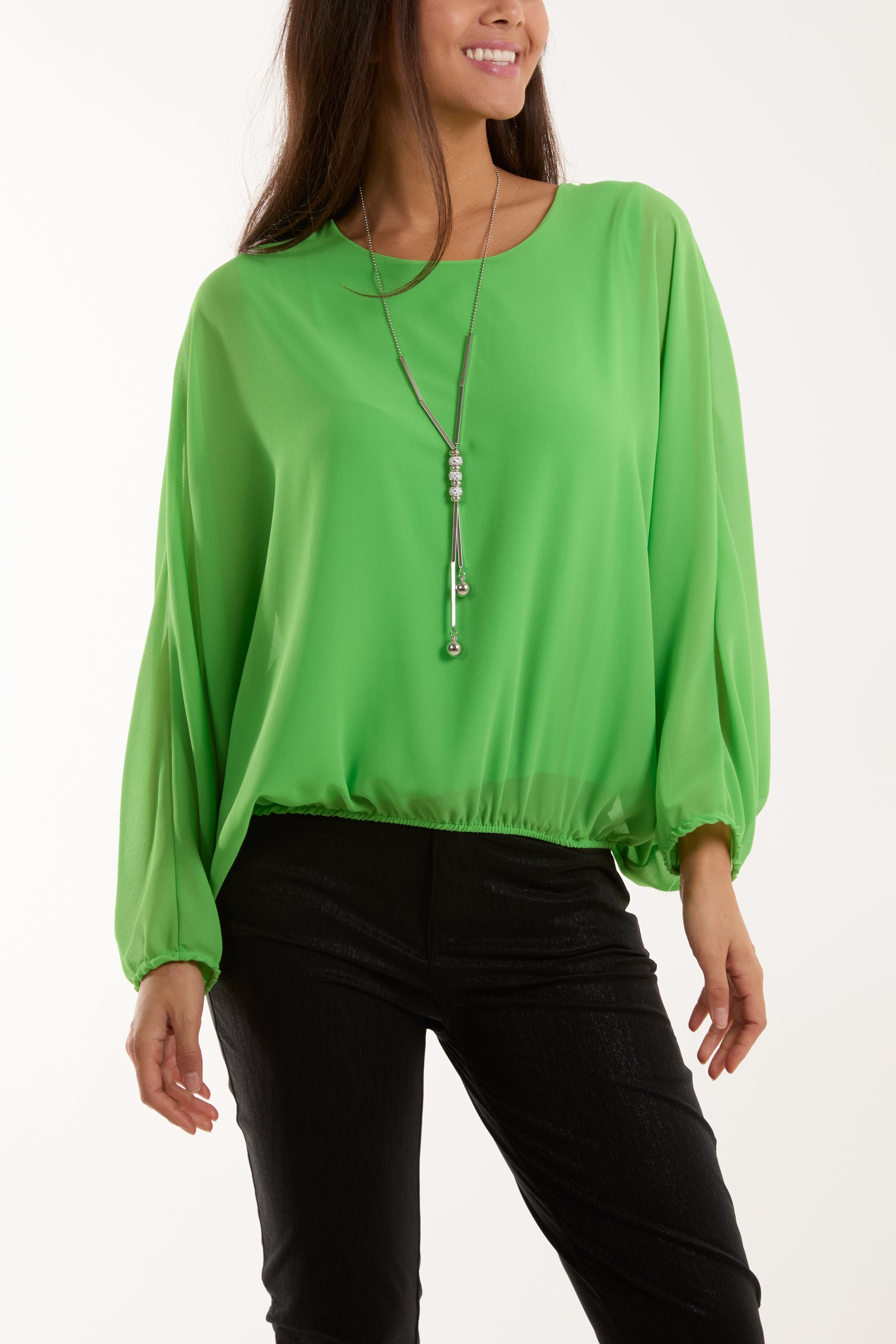 Necklace Batwing Bubble Hem Top