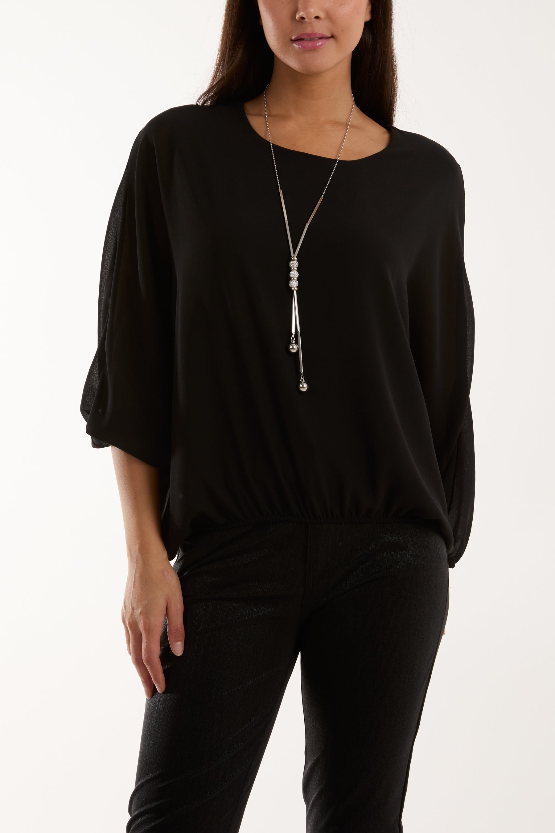 Necklace Batwing Bubble Hem Top