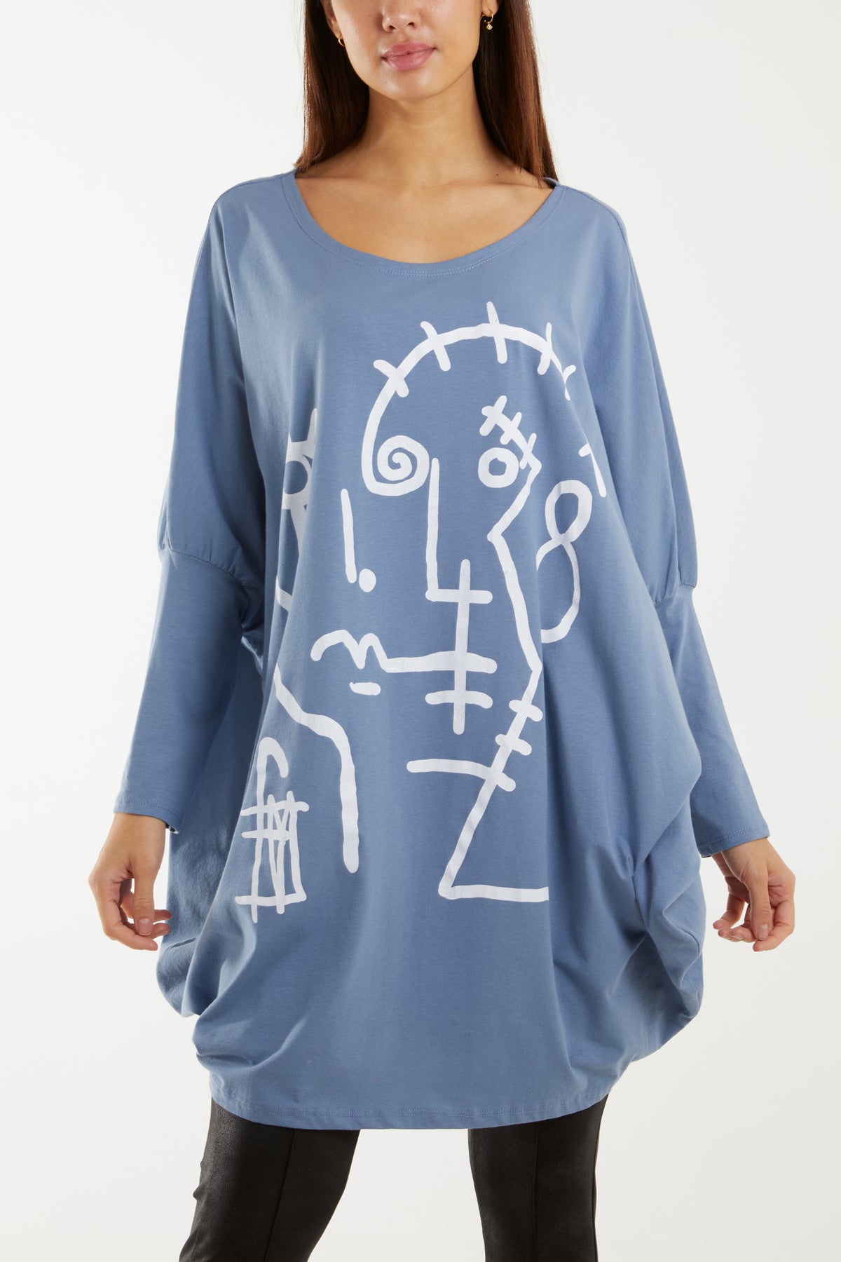 Abstract Faces Long Sleeve Oversized Top