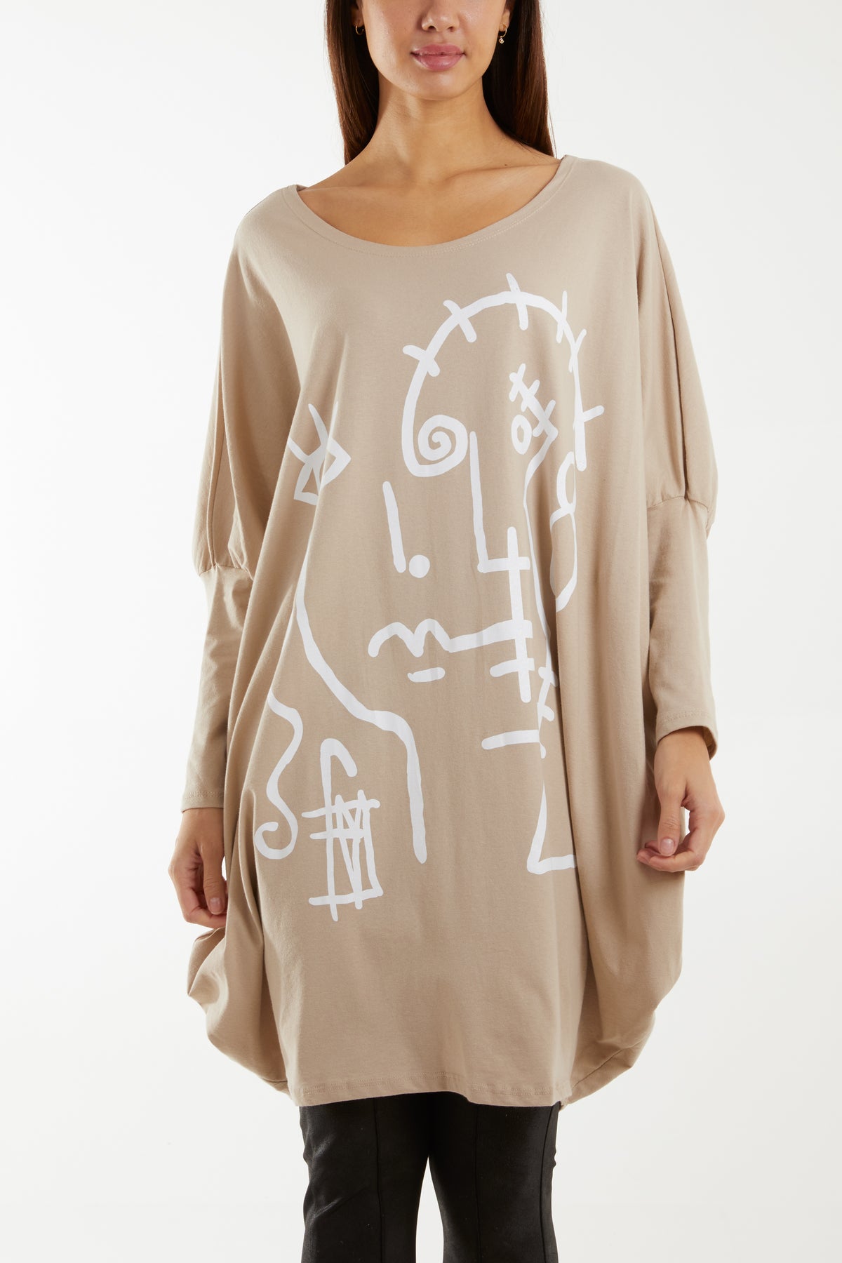 Abstract Faces Long Sleeve Oversized Top