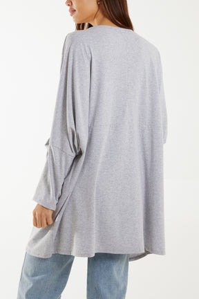 Wrap Front Pockets Long Sleeve Top