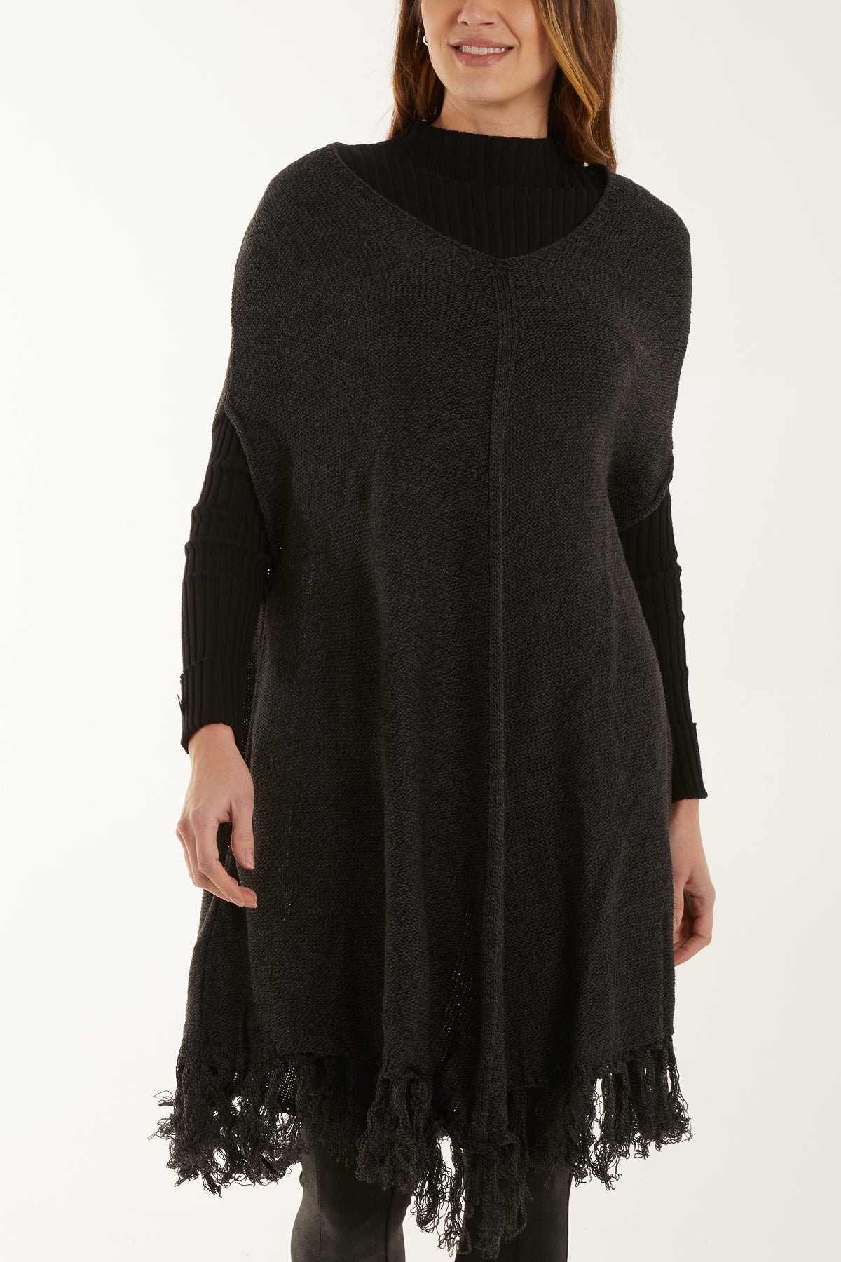 Sleeveless Longline Tassel Poncho