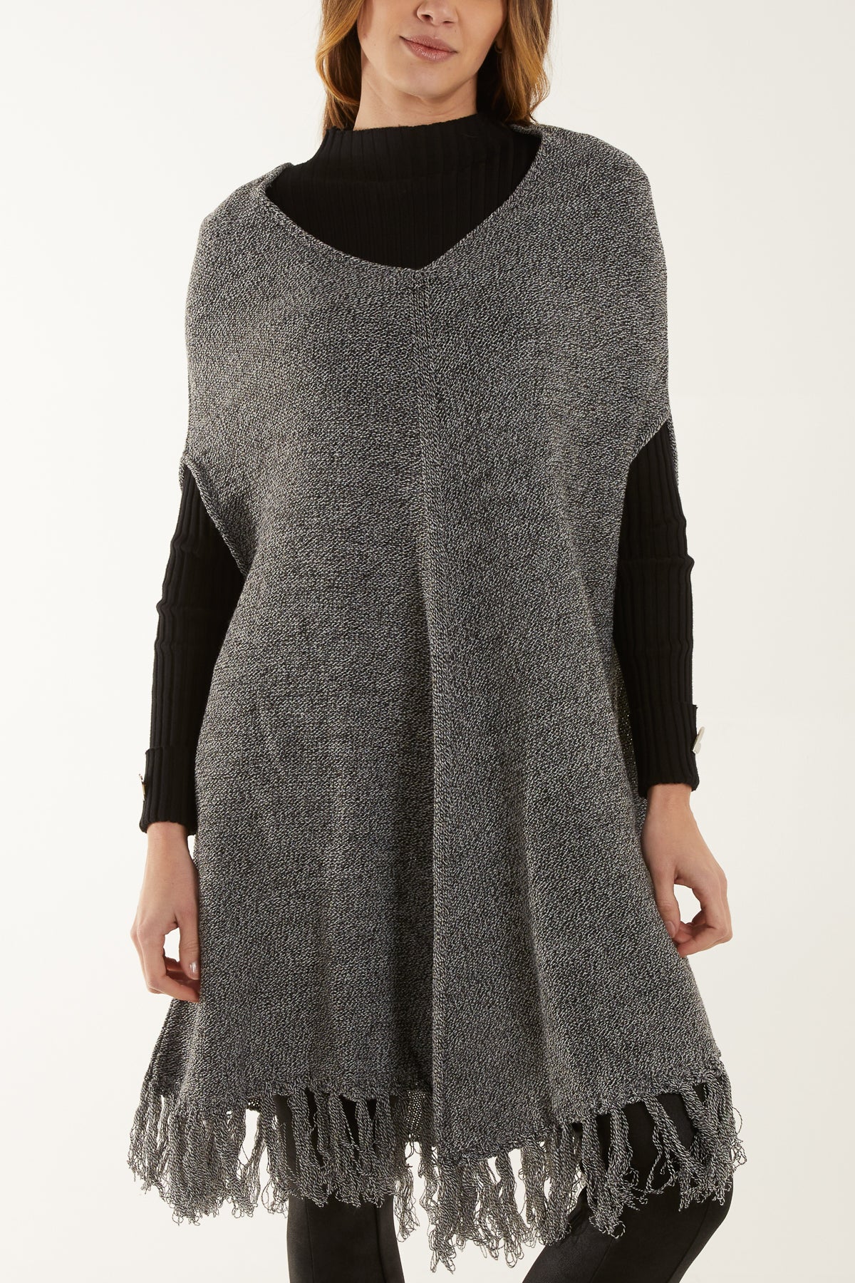 Sleeveless Longline Tassel Poncho