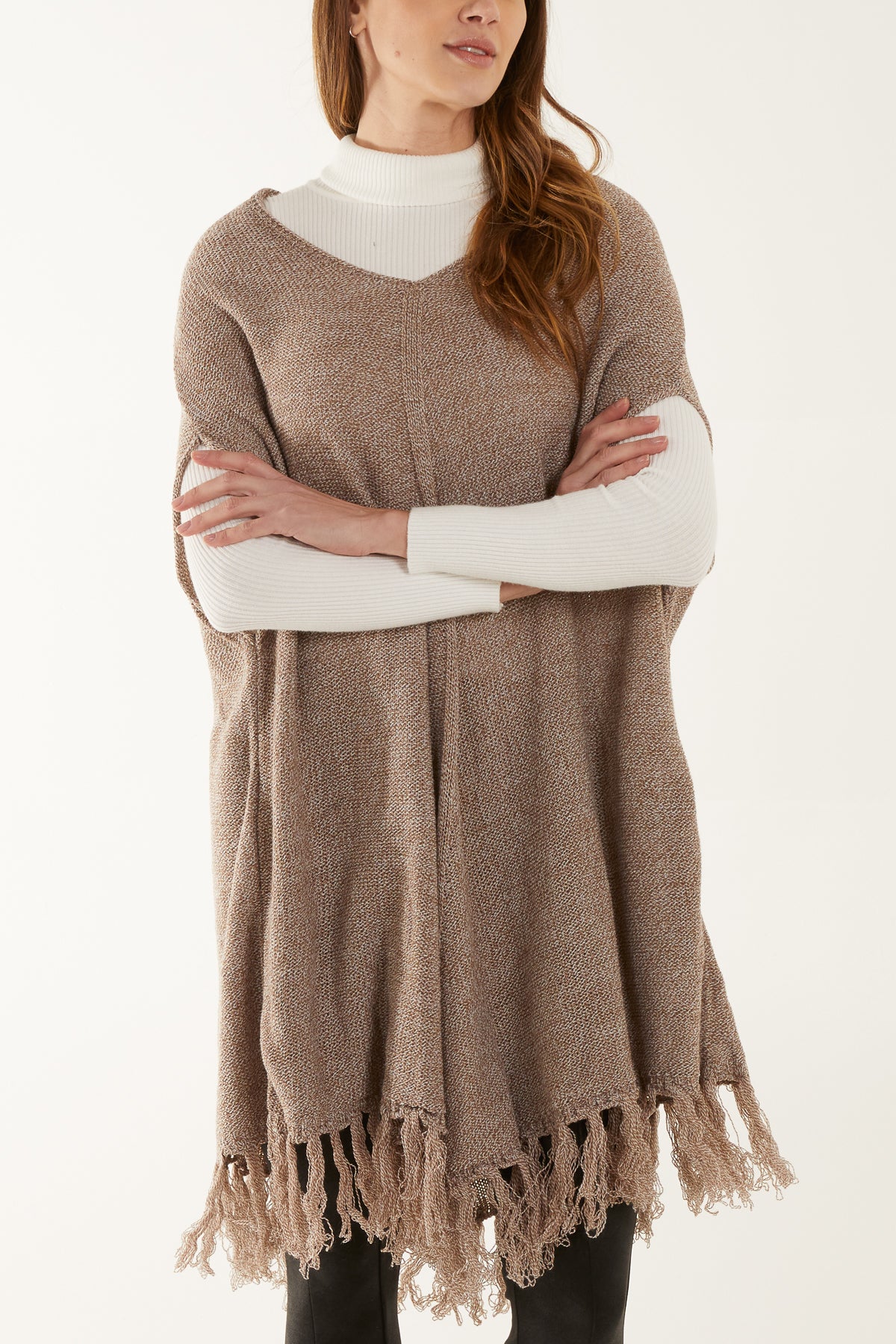 Sleeveless Longline Tassel Poncho