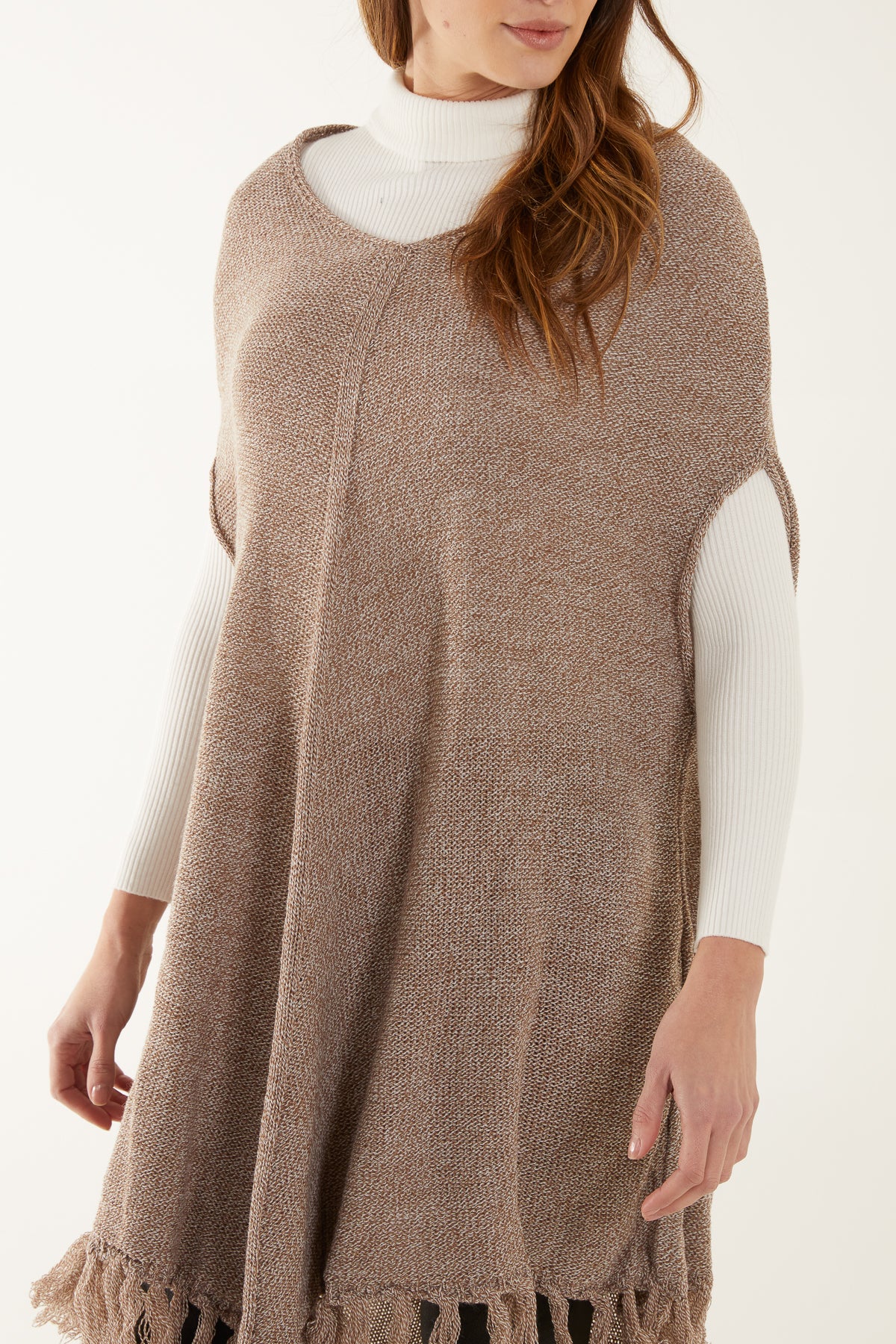 Sleeveless Longline Tassel Poncho