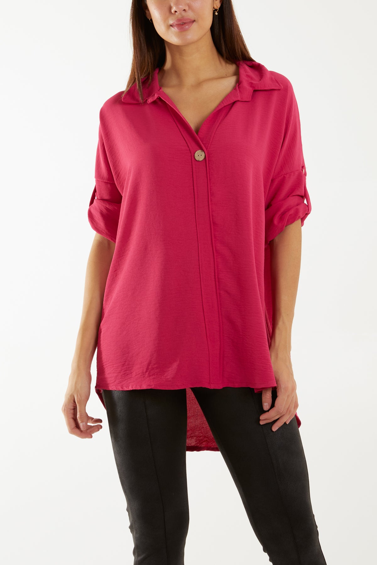 Open Collar Wooden Button Blouse