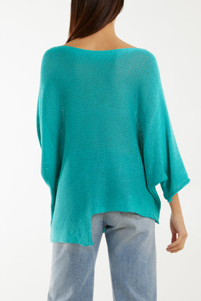 Cotton Crochet Asymmetric Hem Jumper