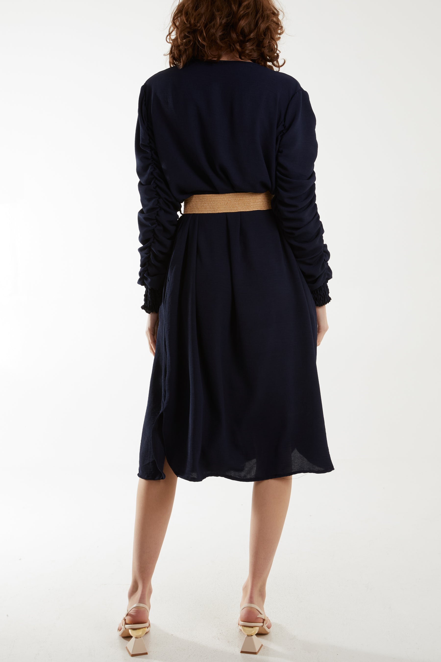 Ruffle Sleeve Pelted Midi Dress
