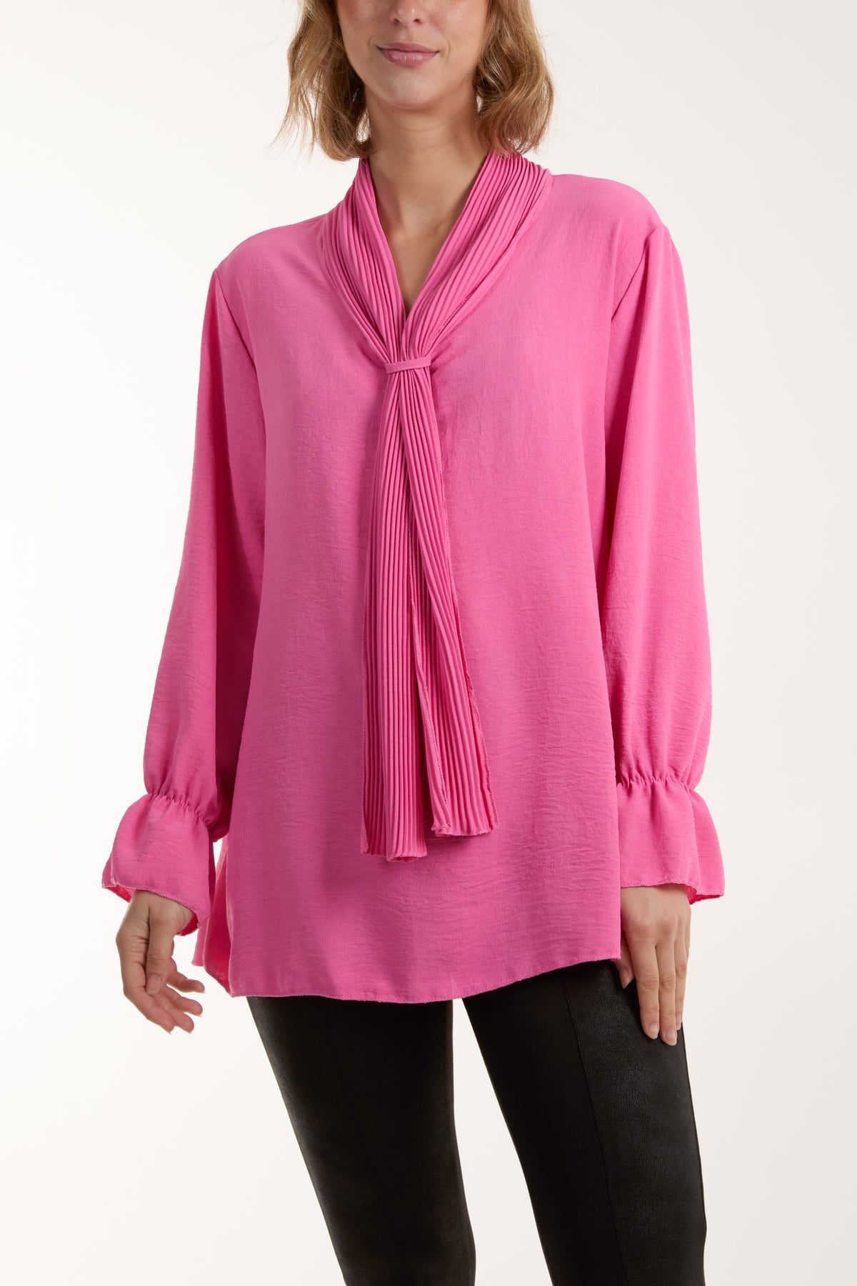 Pleated Tie Neck Blouse