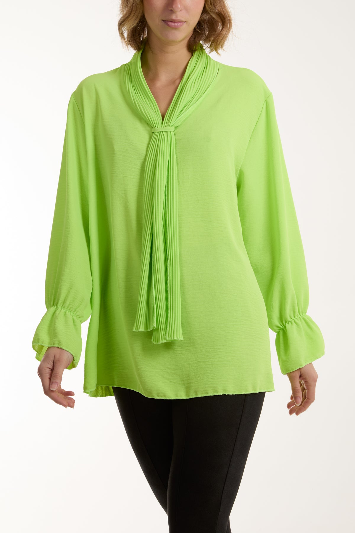 Pleated Tie Neck Blouse