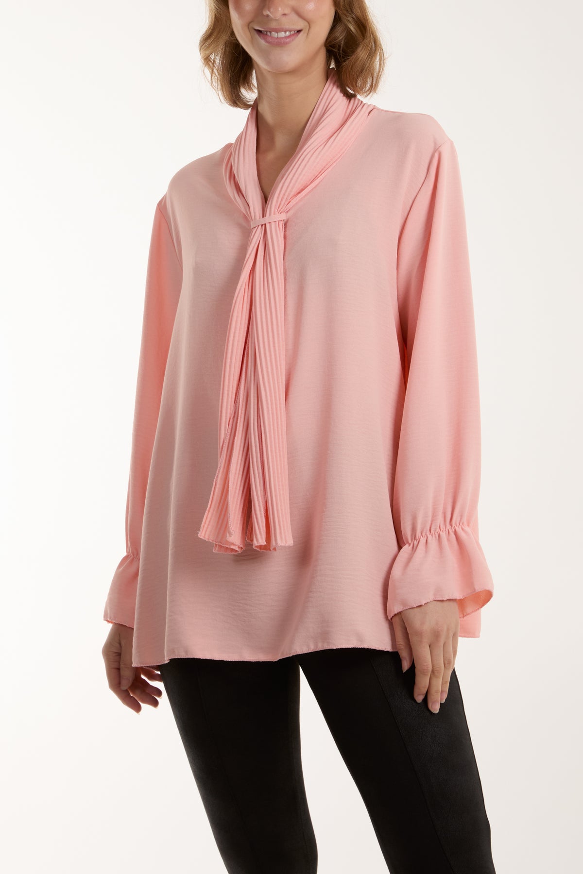 Pleated Tie Neck Blouse
