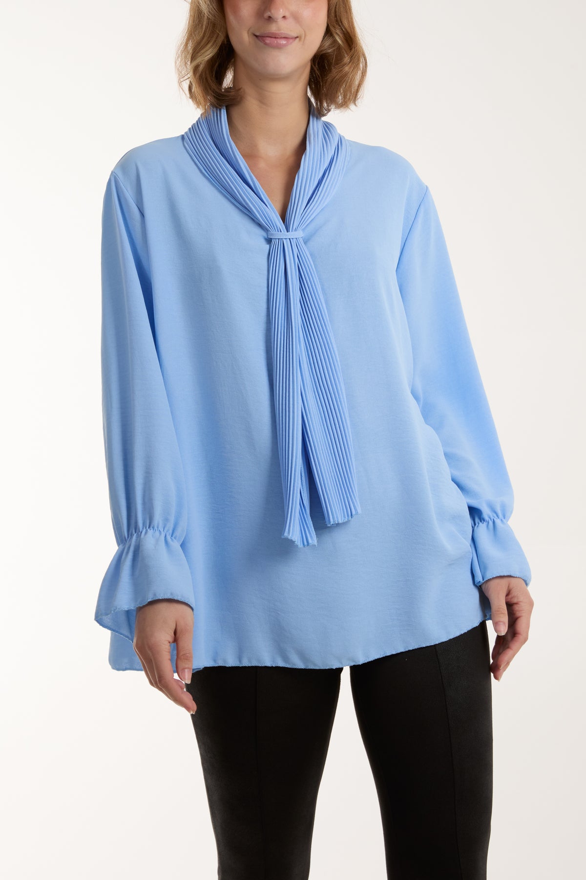 Pleated Tie Neck Blouse