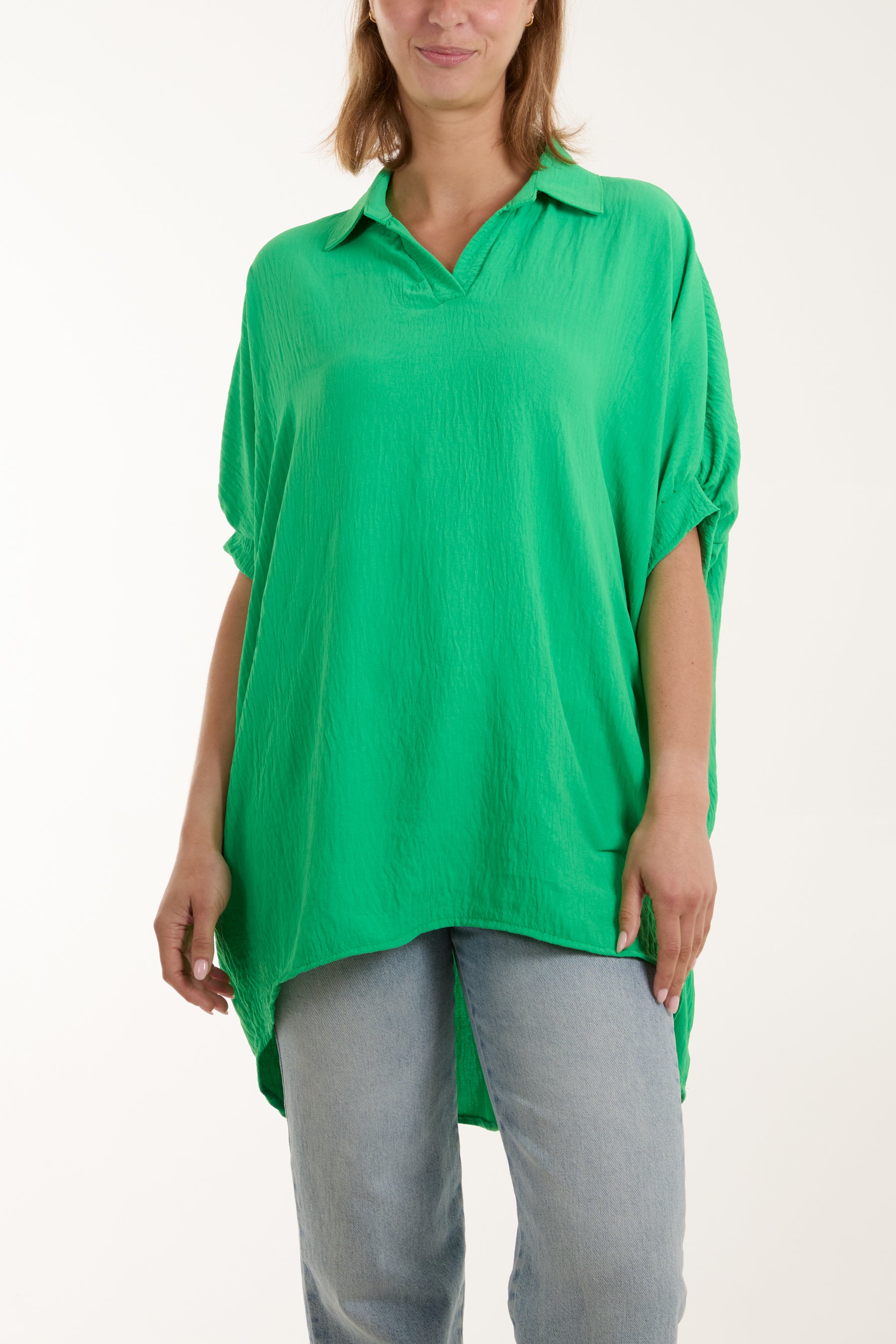 Open Collar Short Sleeve Blouse