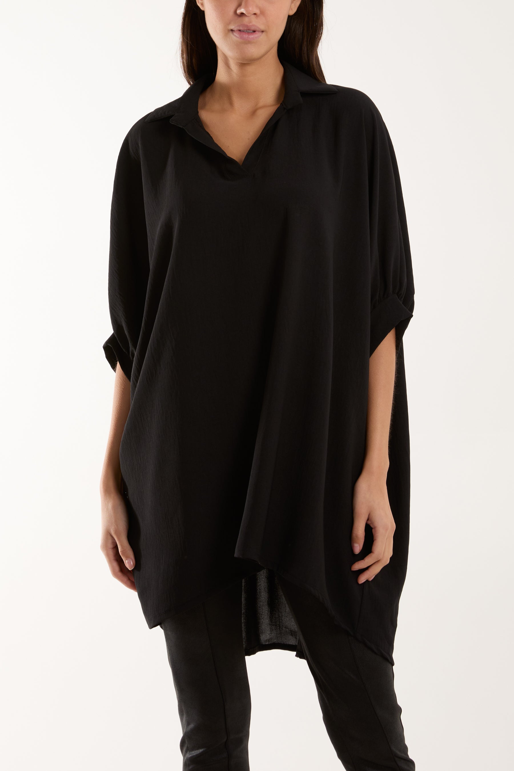Open Collar Short Sleeve Blouse