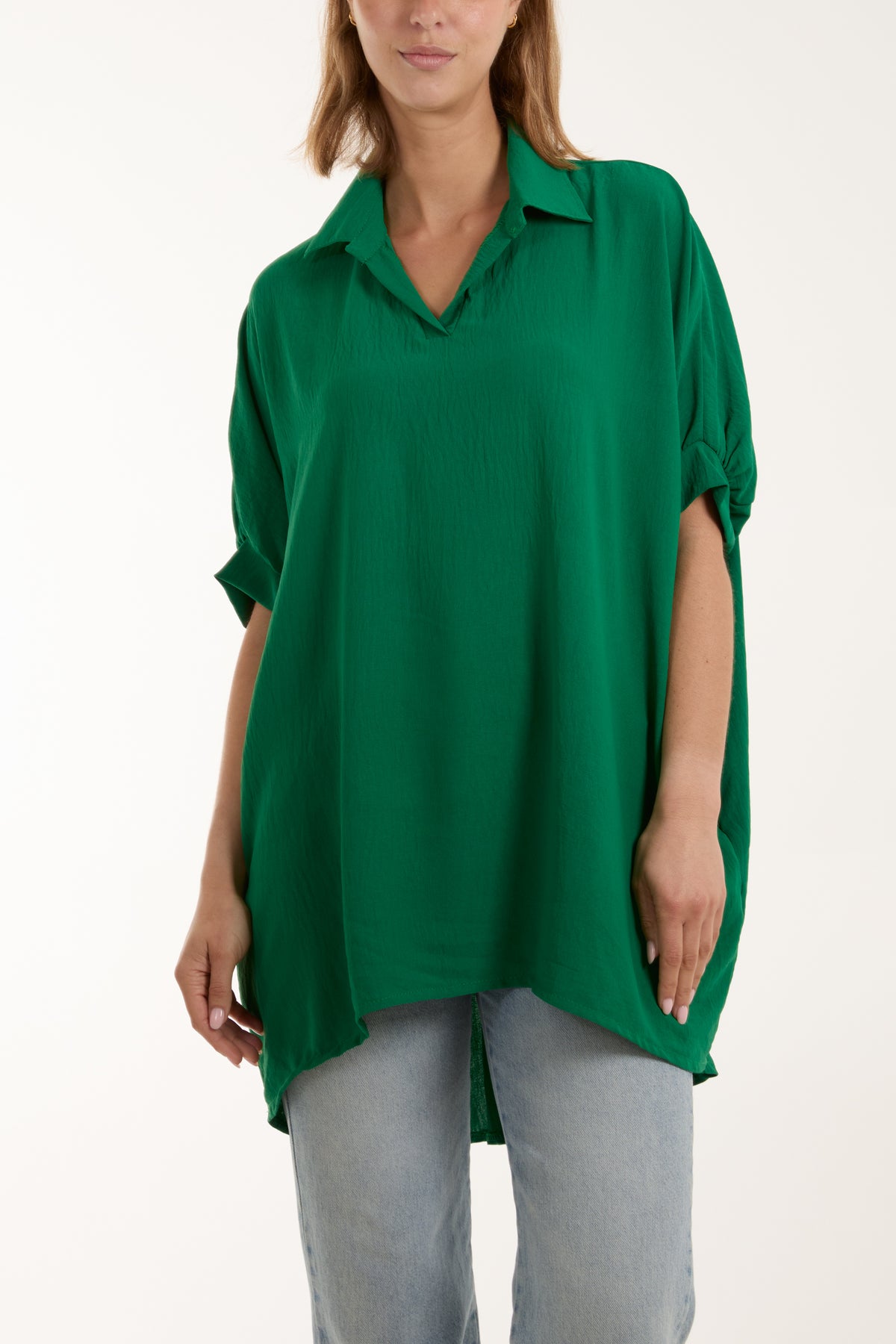 Open Collar Short Sleeve Blouse