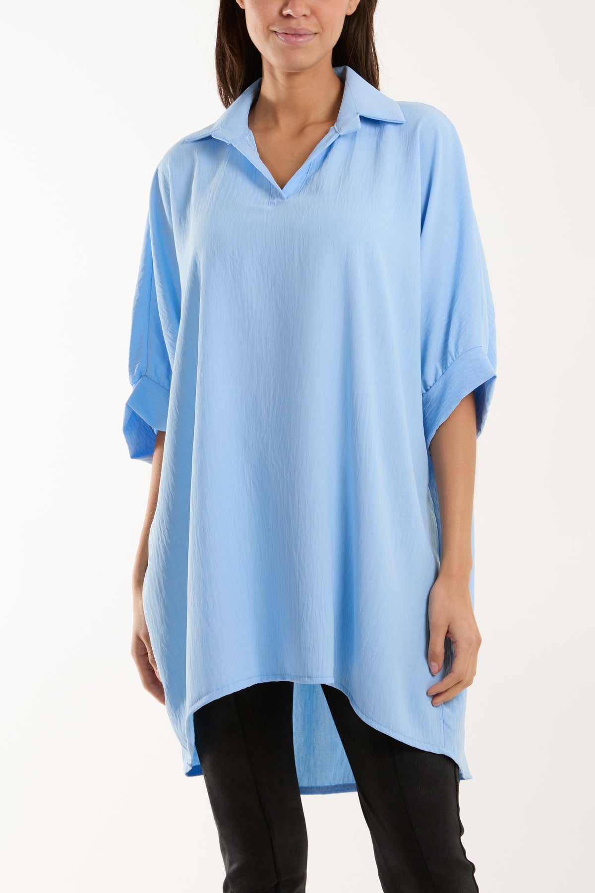 Open Collar Short Sleeve Blouse