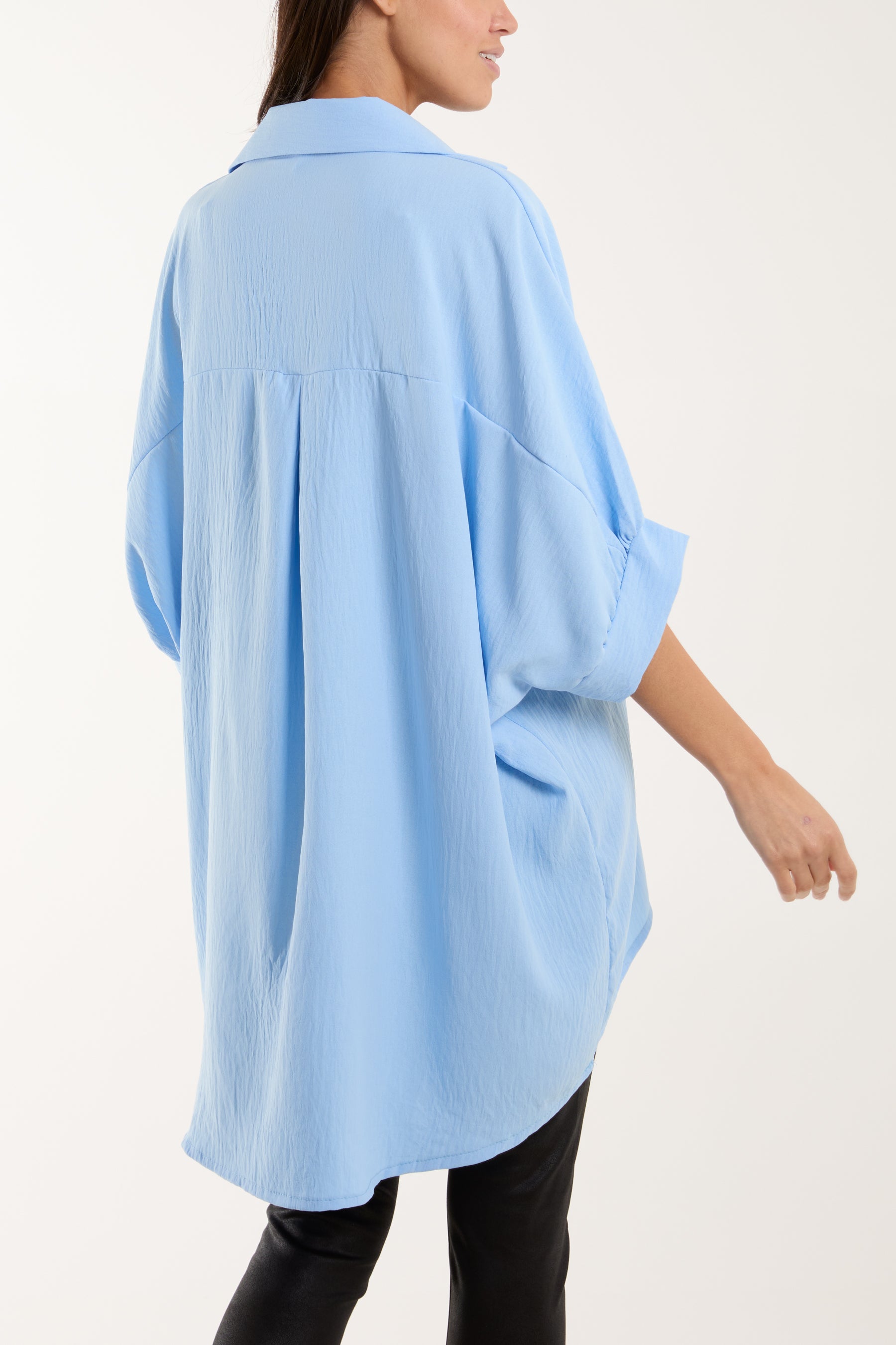 Open Collar Short Sleeve Blouse