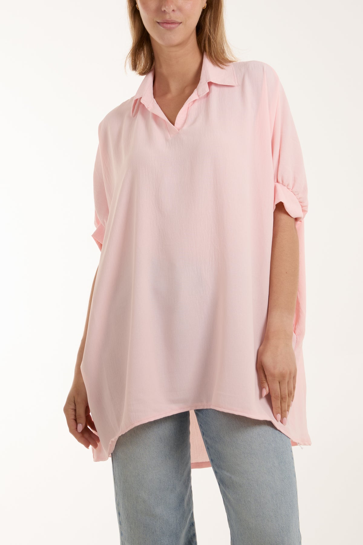 Open Collar Short Sleeve Blouse