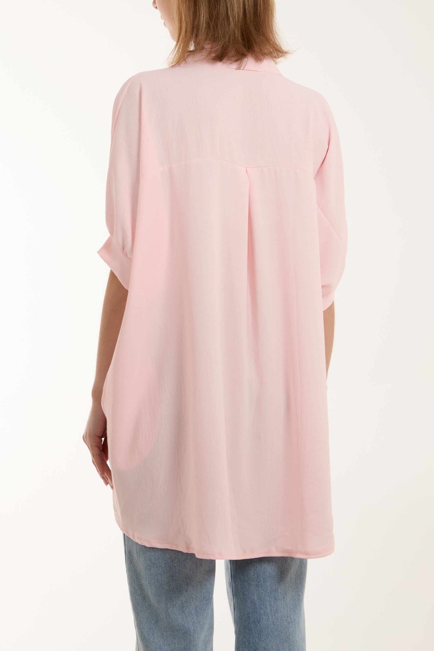 Open Collar Short Sleeve Blouse