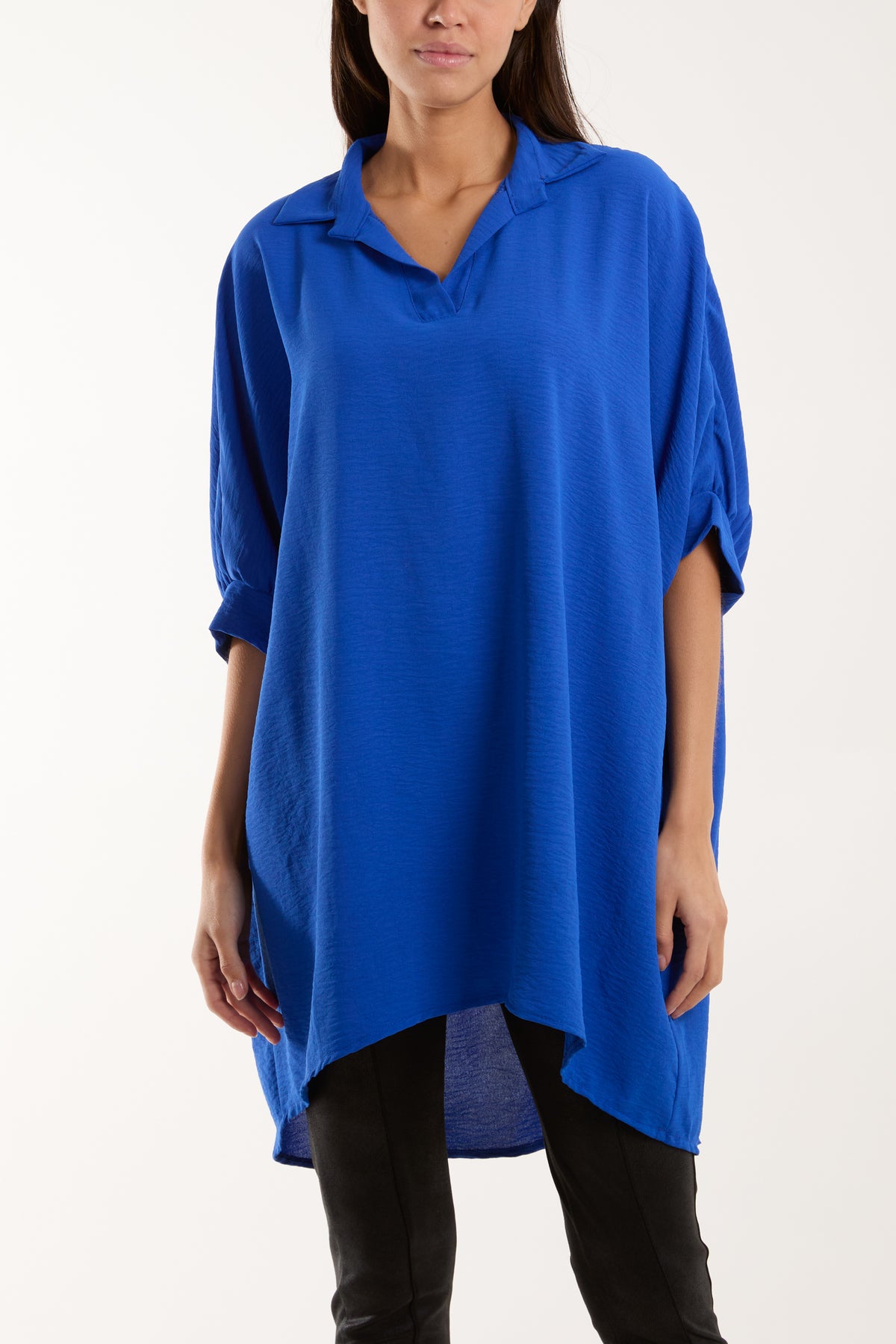 Open Collar Short Sleeve Blouse