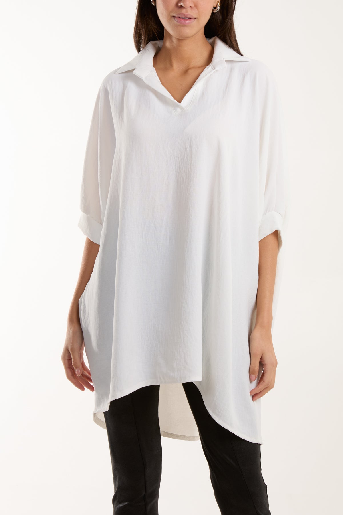 Open Collar Short Sleeve Blouse