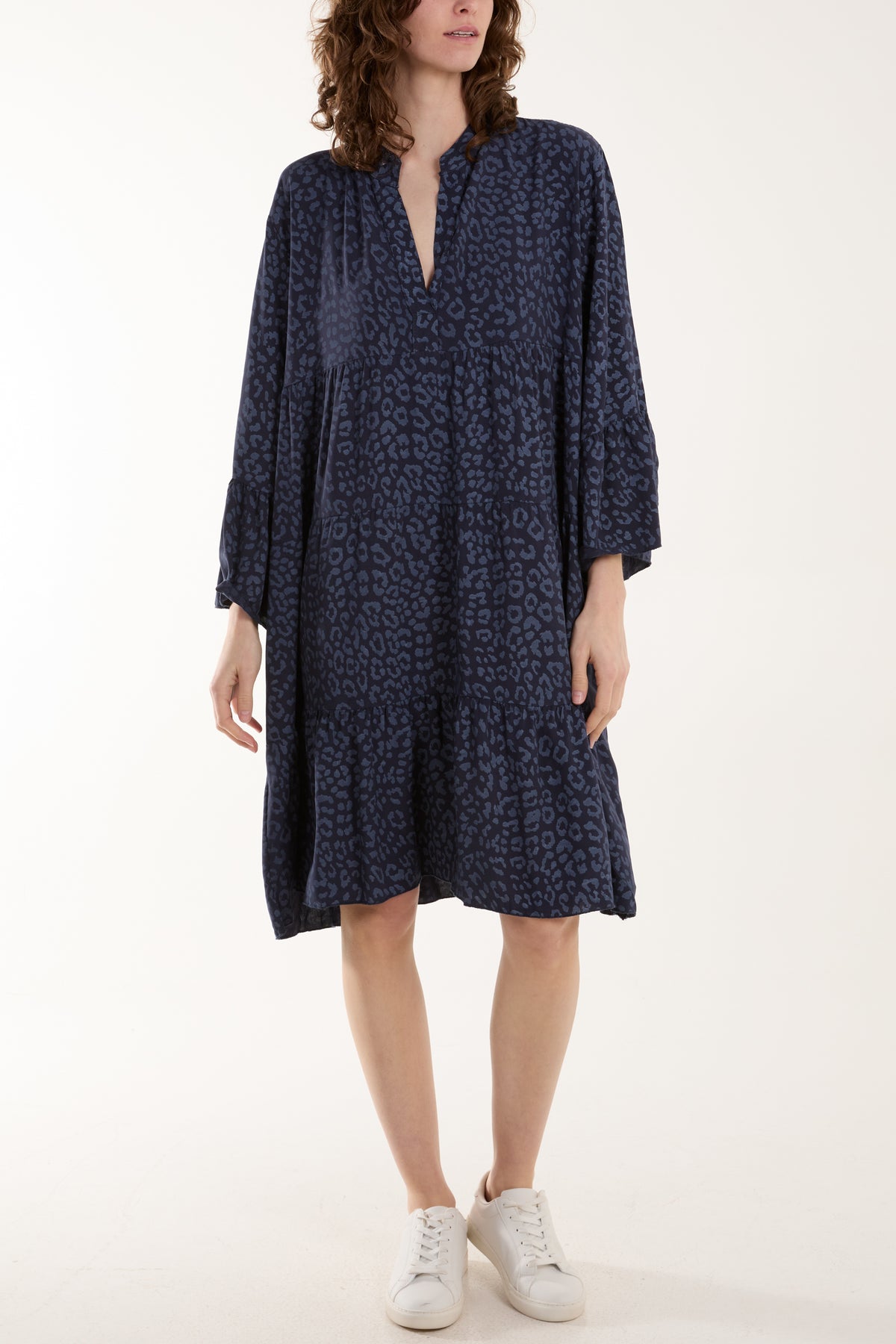 Leopard Print Long Sleeve Tiered Mini Dr