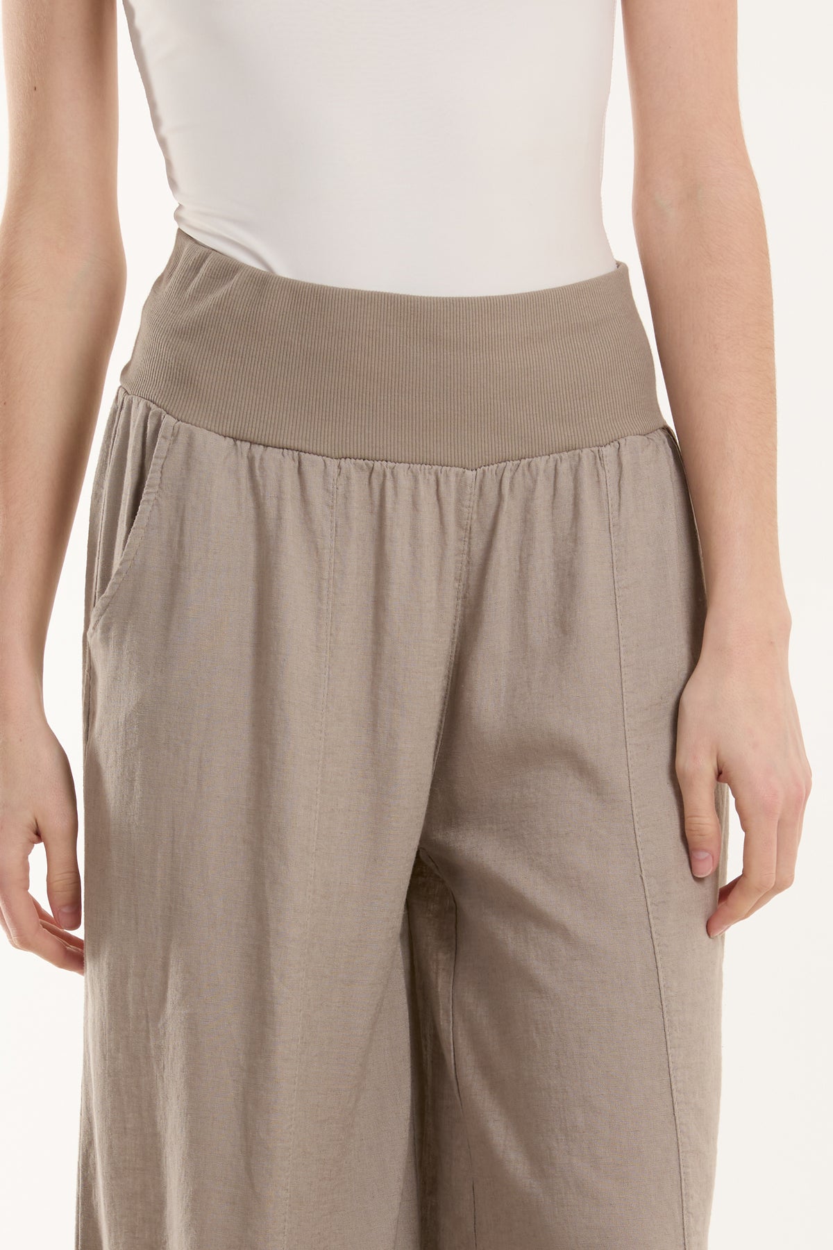 Linen Blend Wide Leg Waistband Trousers