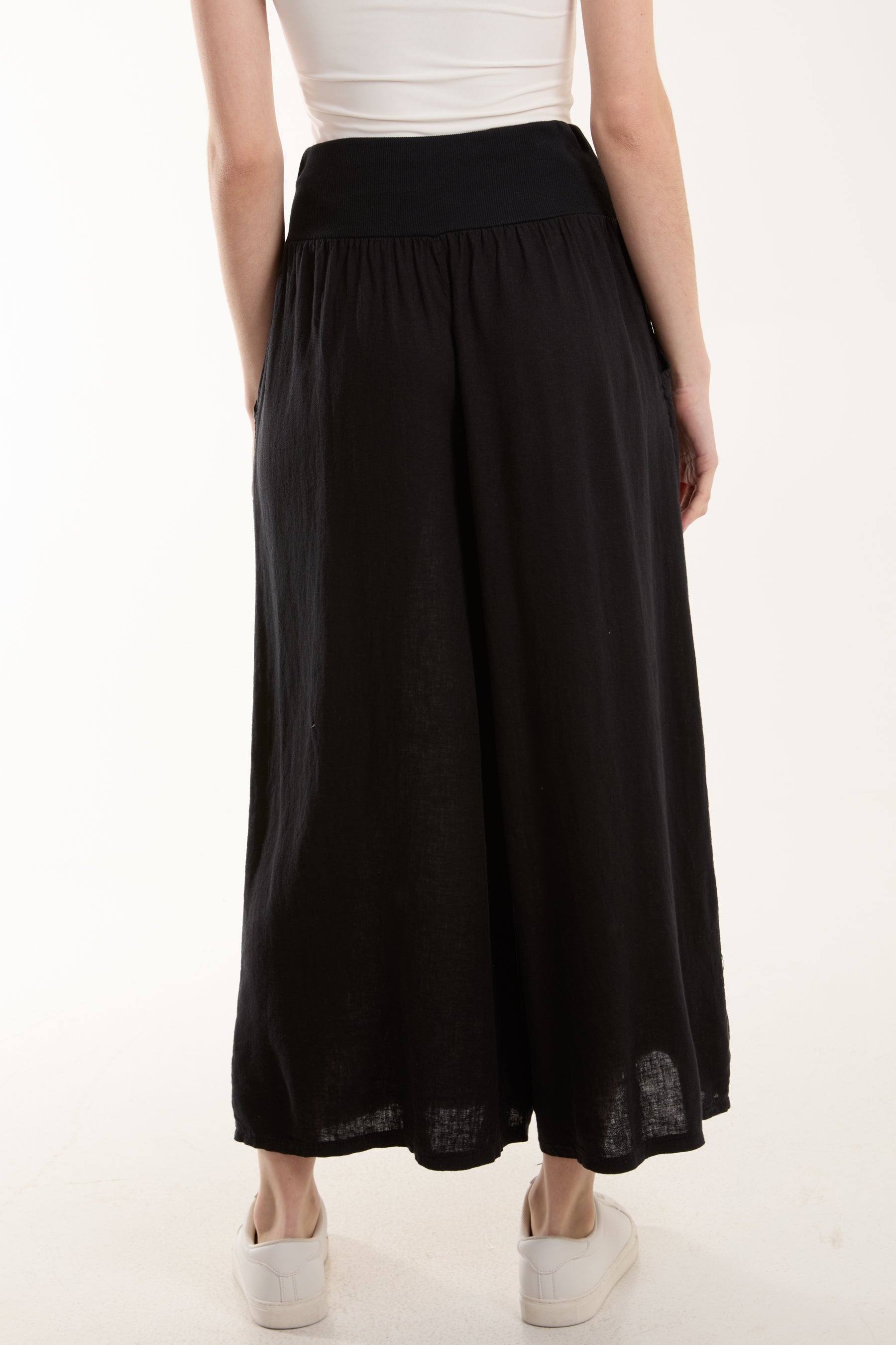 Linen Blend Wide Leg Waistband Trousers
