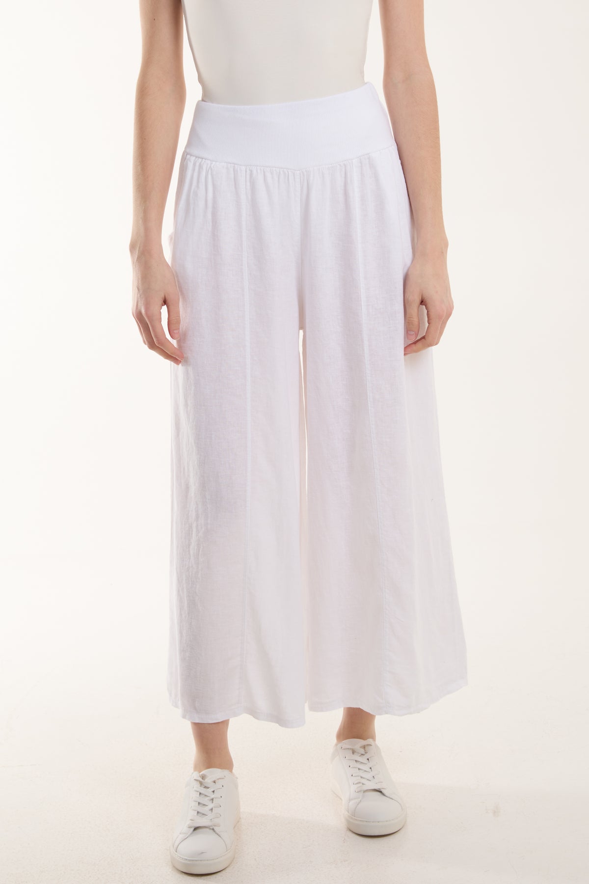 Linen Blend Wide Leg Waistband Trousers