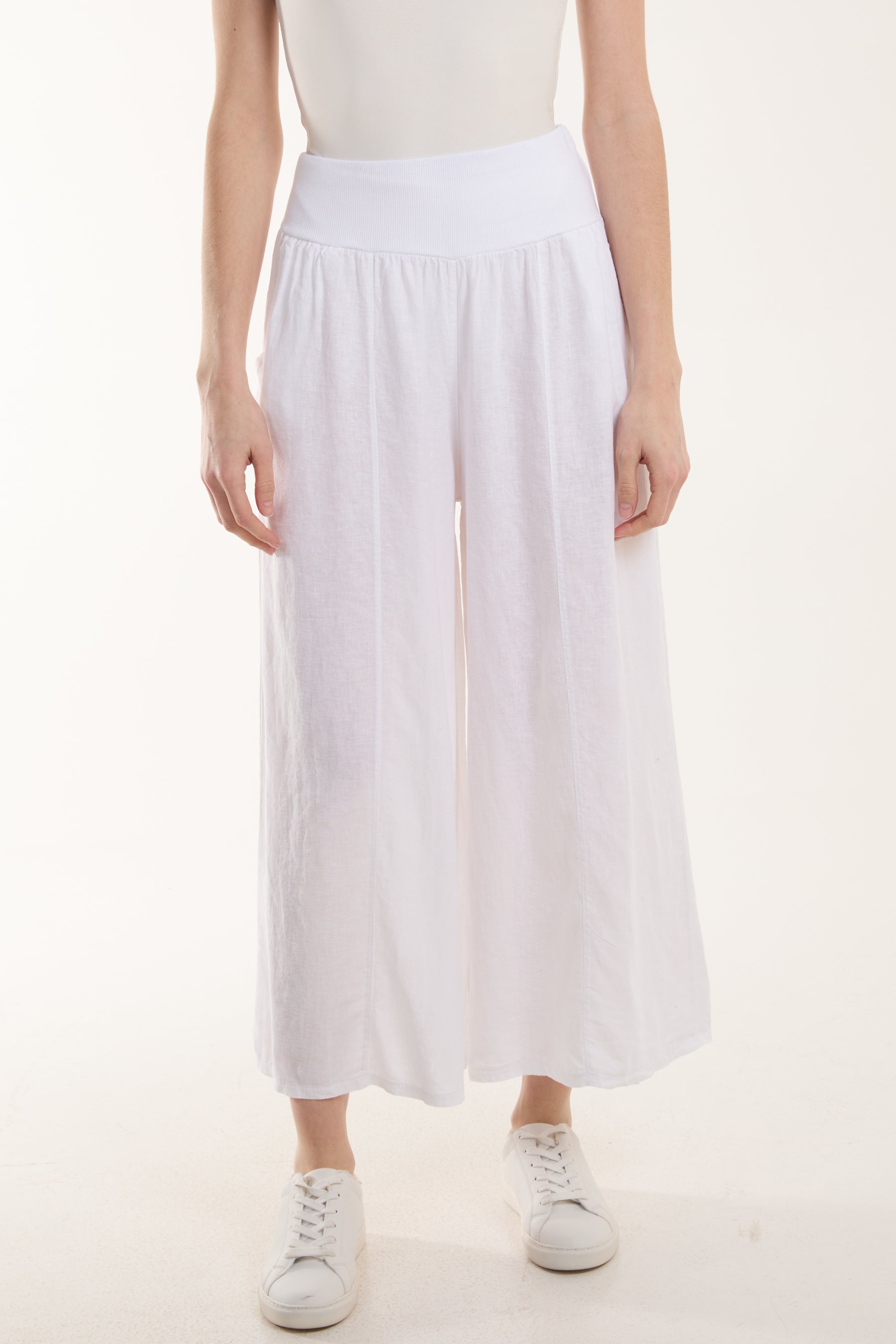 Linen Blend Wide Leg Waistband Trousers
