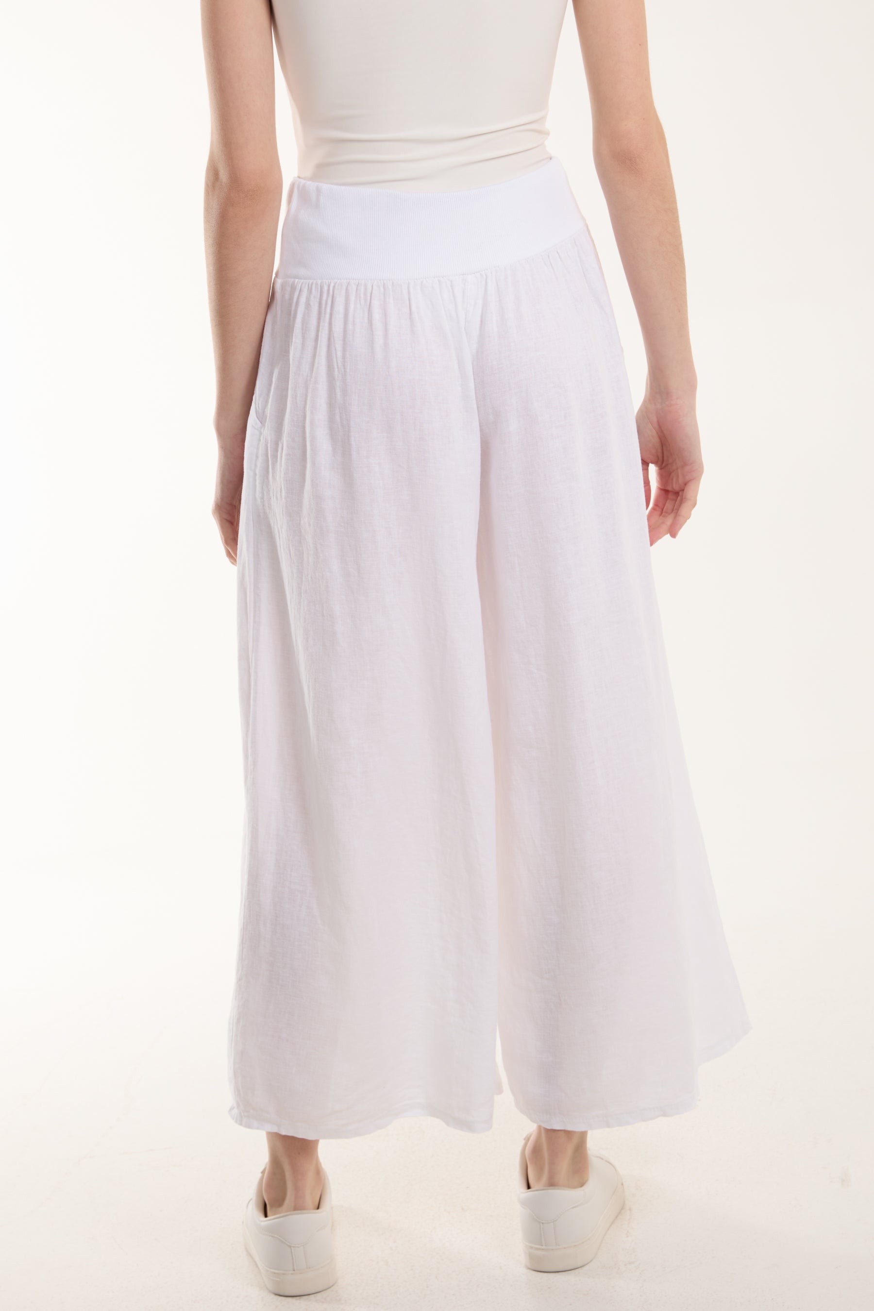 Linen Blend Wide Leg Waistband Trousers