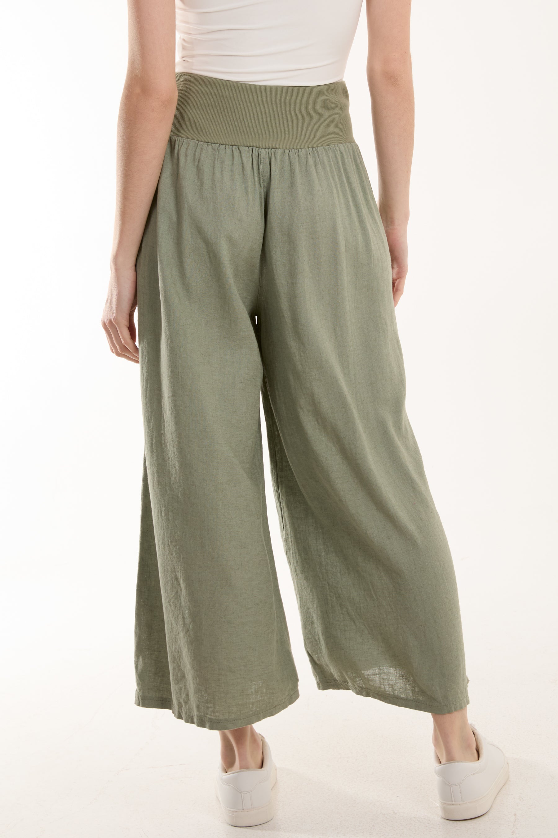 Linen Blend Wide Leg Waistband Trousers