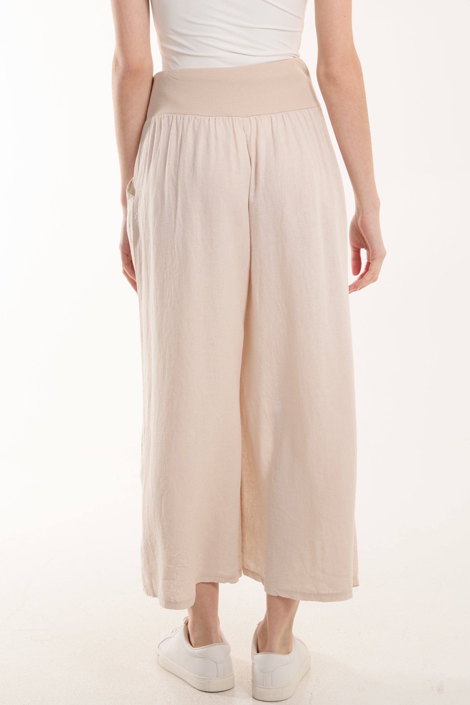 Linen Blend Wide Leg Waistband Trousers