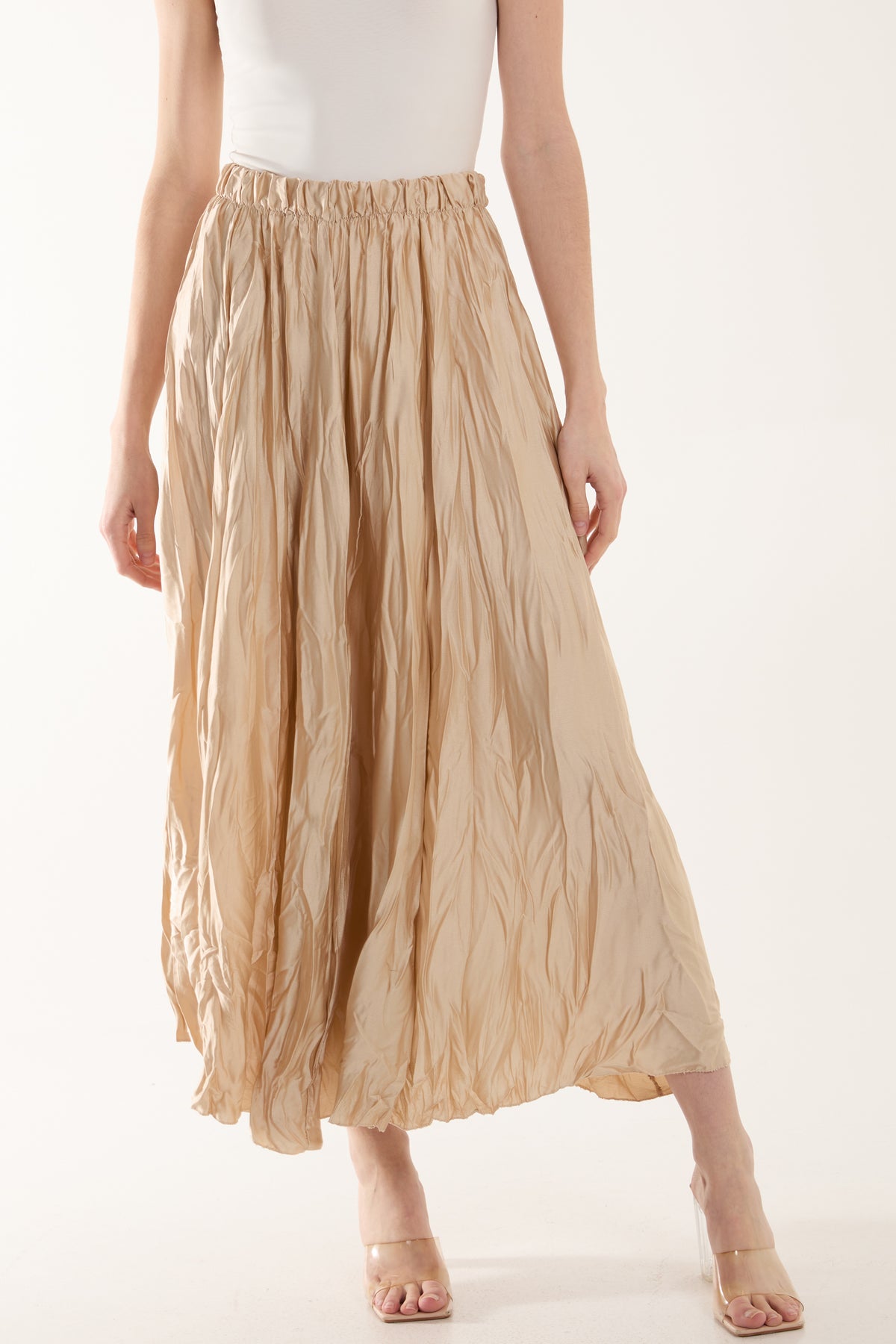 Crinkle Satin Midi Skirt